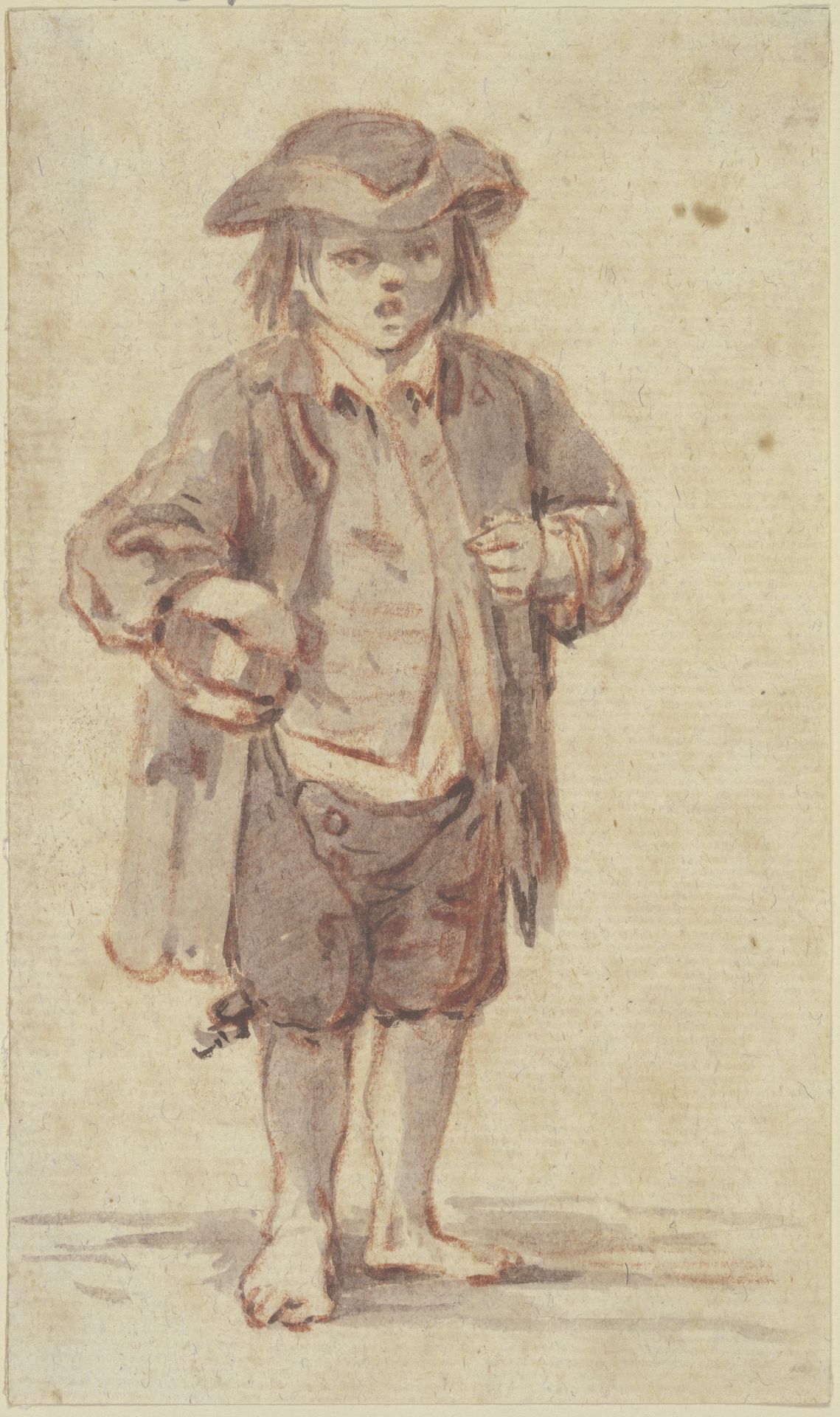 Stehender barfüßiger Knabe mit Dreispitz by Georg Melchior Kraus