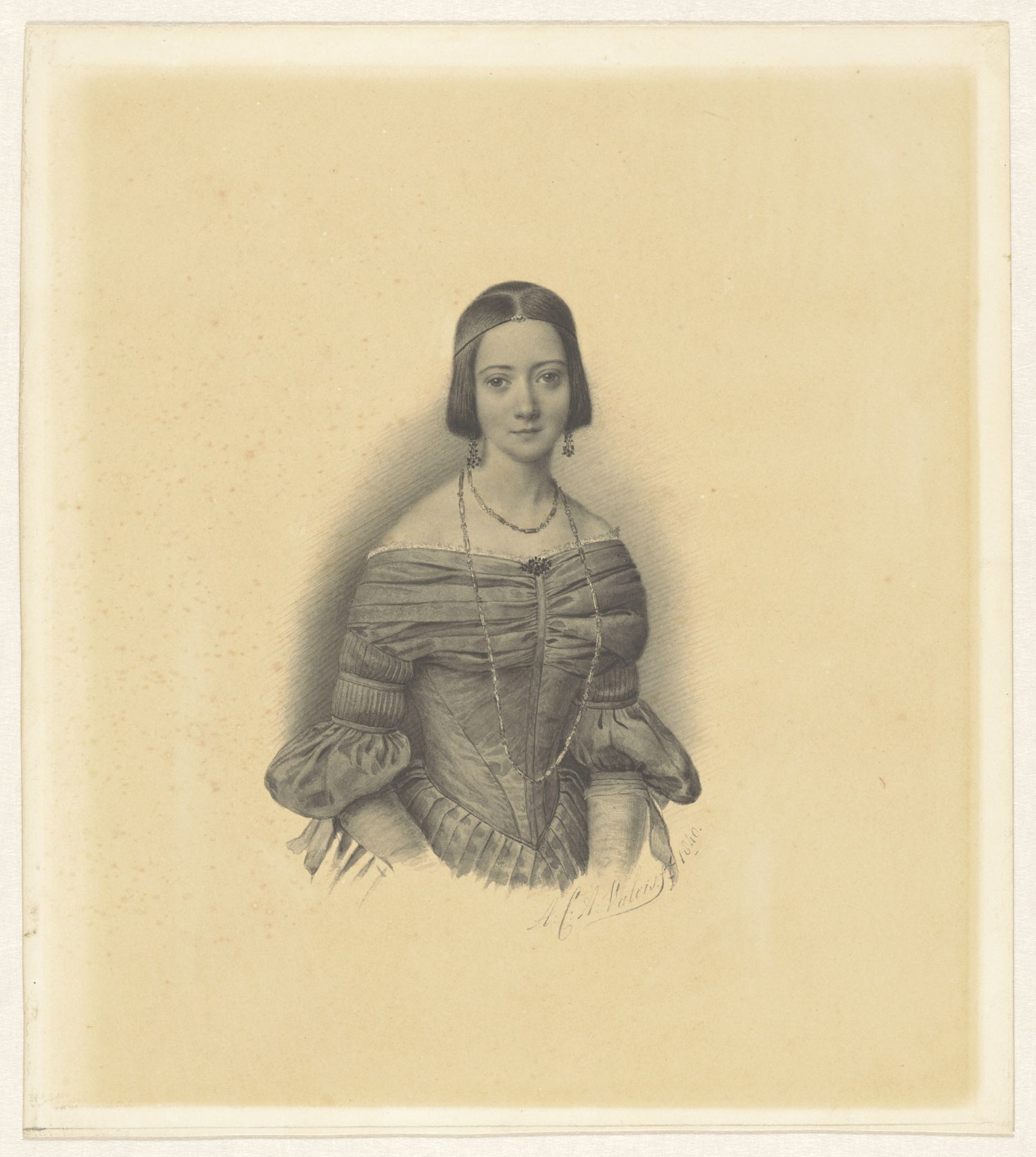Portret van Antoinette Marie Henriette Jeanne Reigersman, echtgenote van Jonkheer Mr Pieter van den Brandeler by Alexander Cesar August Valois