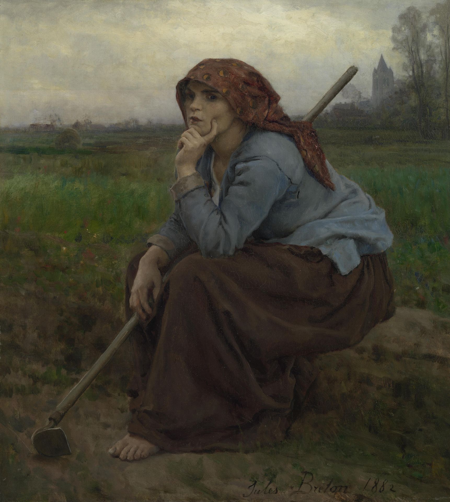 Young peasant girl with a hoe by Jules Breton