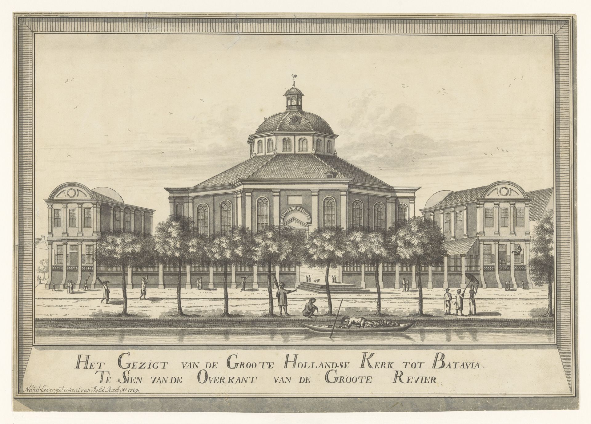 Gezicht op de Nieuwe Hollandse kerk van Batavia by Johannes Rach