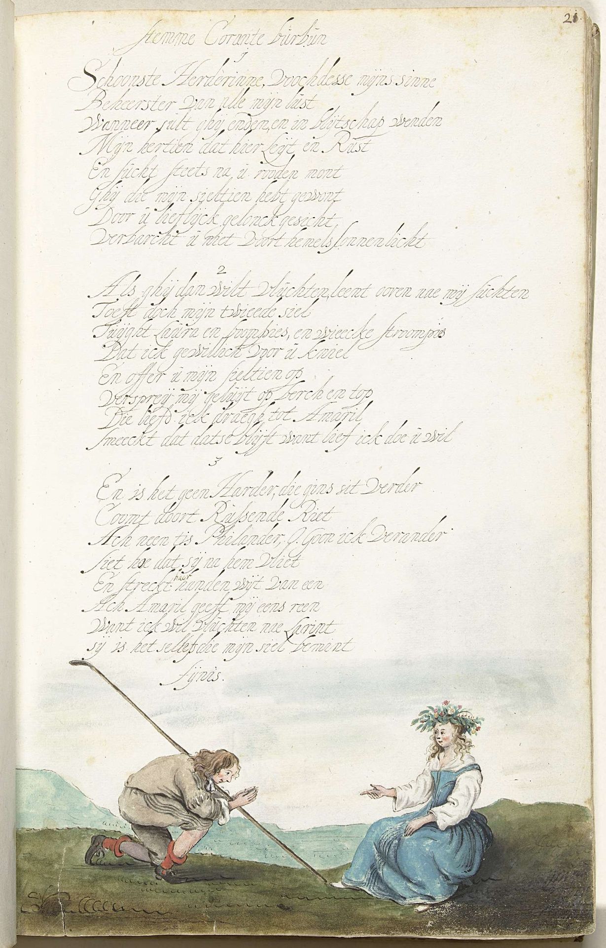 Herder knielend voor een herderin by Gesina ter Borch