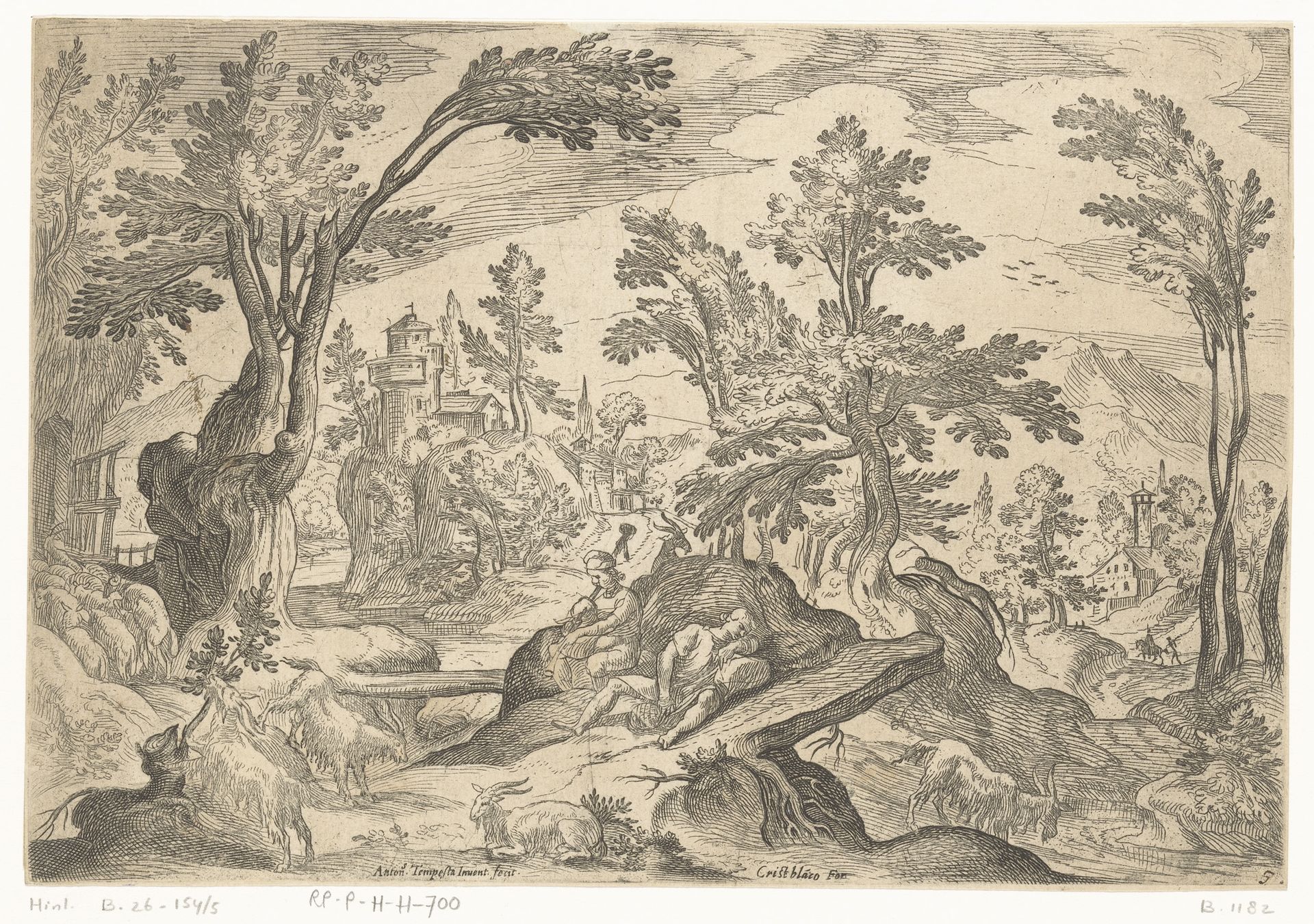 Landschap met rustende herders by Antonio Tempesta