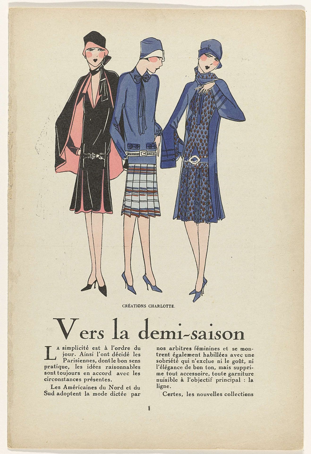 Très Parisien, 1927 : CRÈATIONS CHARLOTTE / Vers la demi-saison (...) by Anonymous