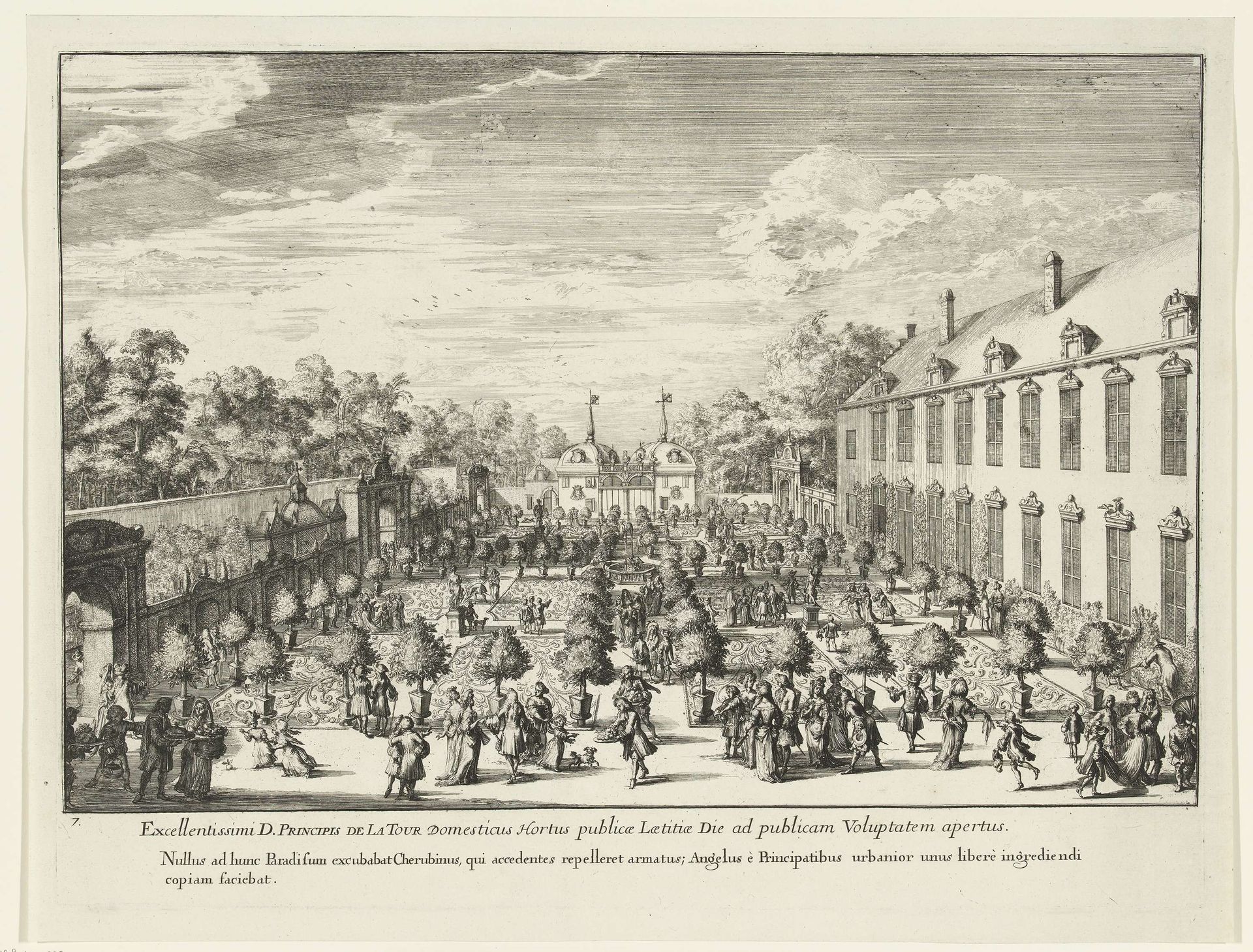 Bezoekers van de paleistuin in Brussel, 1686 by Romeyn de Hooghe