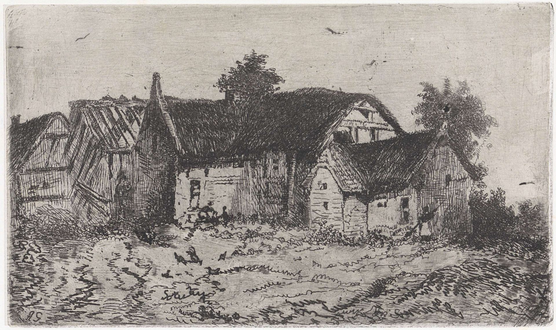 Groep rietgedekte huizen by Arnoud Schaepkens