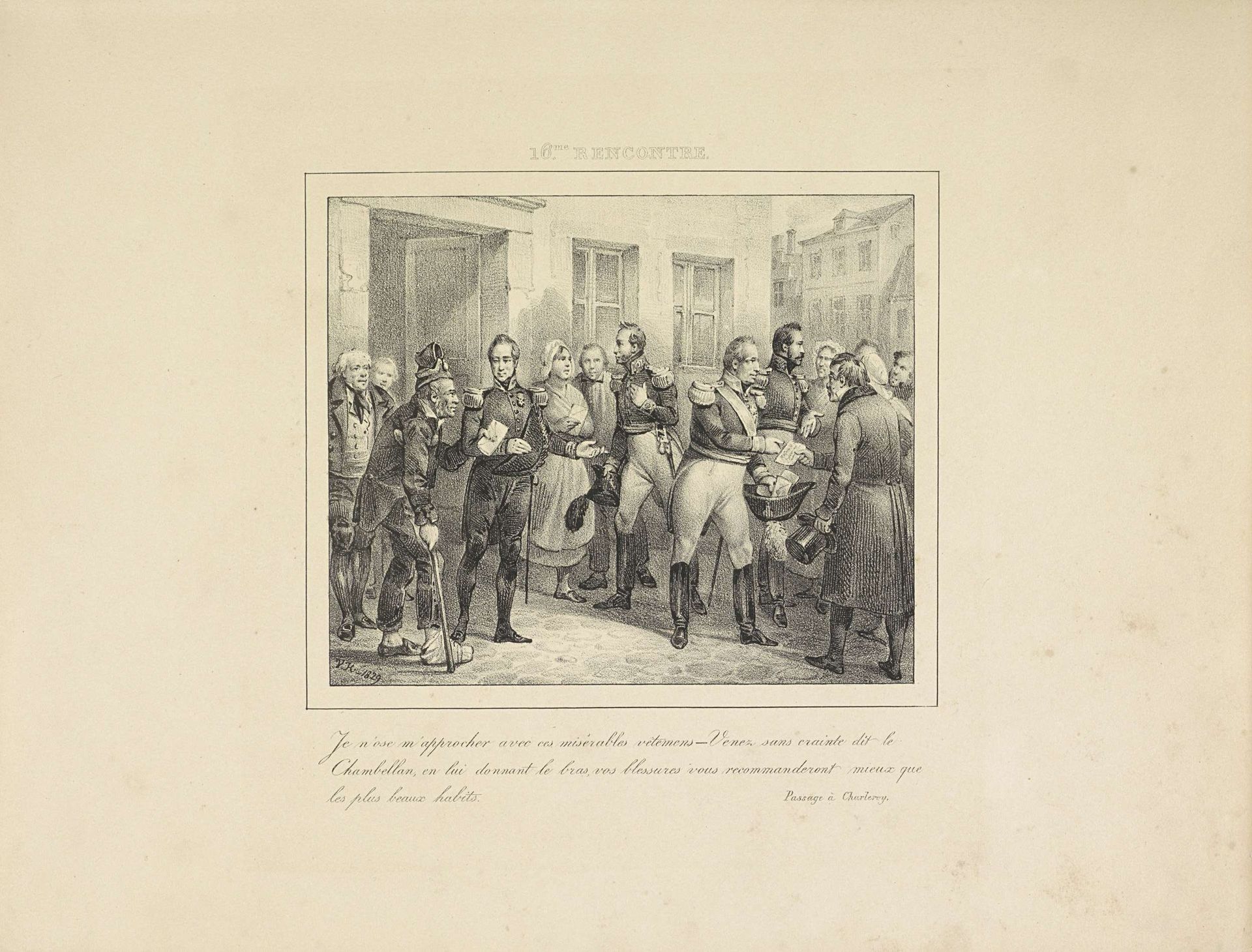 Een kamerheer brengt een invalide naar koning Willem I, 1829 by Jean-Louis Van Hemelryck