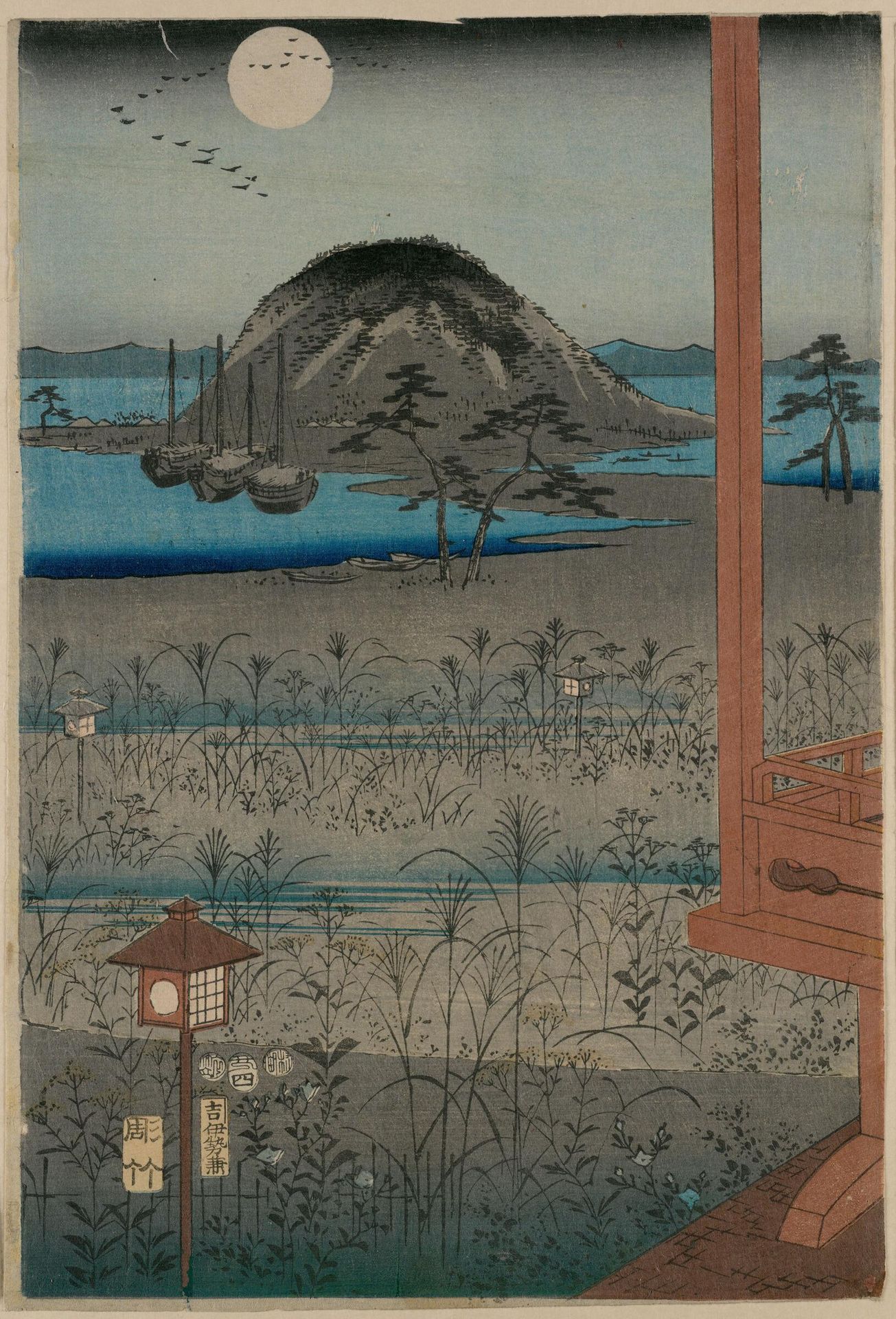 FuryÅ« Genji: Akashi (Hiroshige landscape, Kunisada [main] figures) by Utagawa Hiroshige