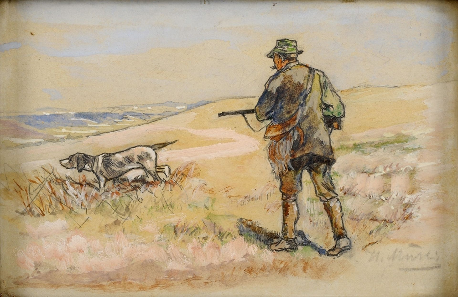 Hunter with dog by Hugo Mühlig