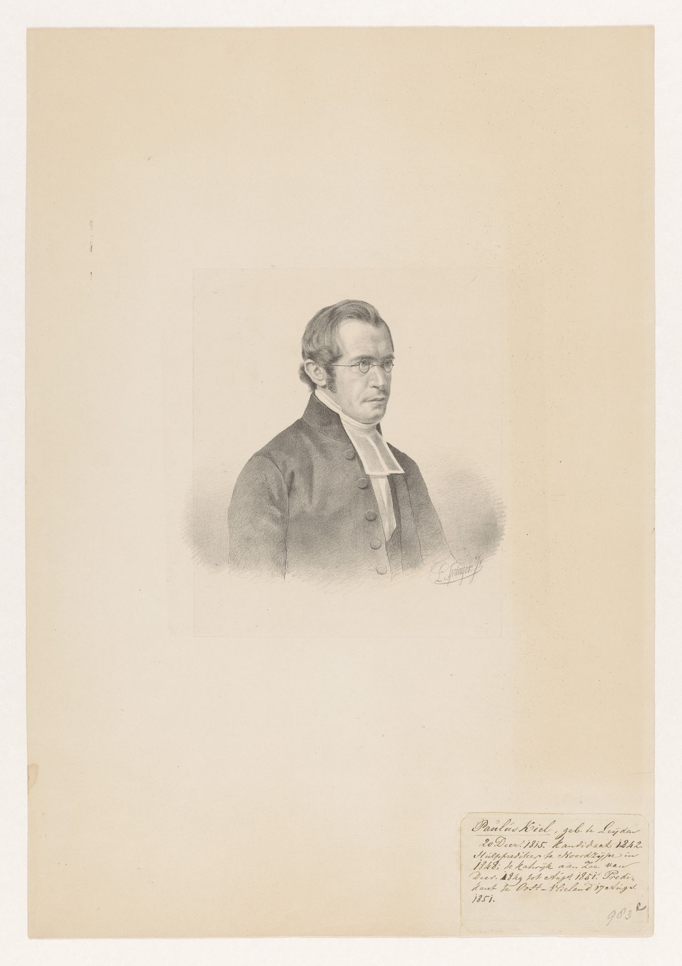 Portret van Paulus Kiel by Leendert (II) Springer