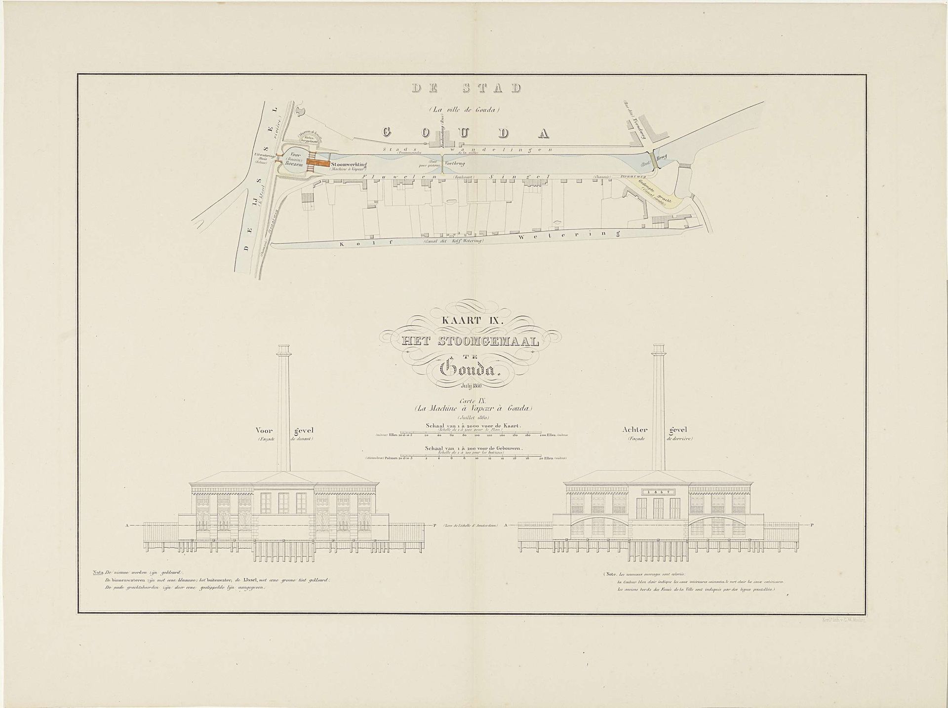 Kaart IX. Het Stoomgemaal te Gouda. Julij 1860 by Anonymous
