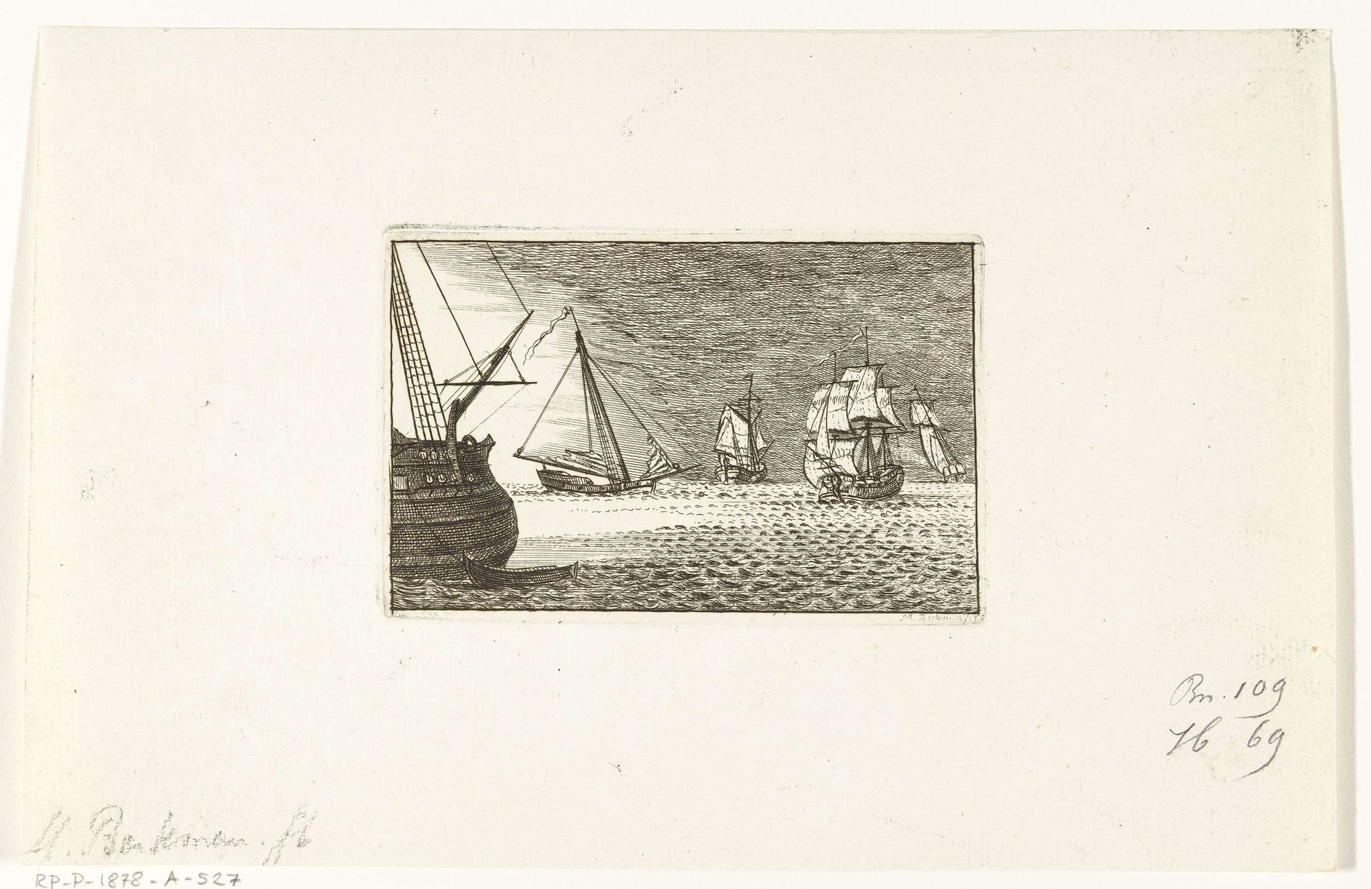 Zeegezicht met driemaster by Mathäus Berkman