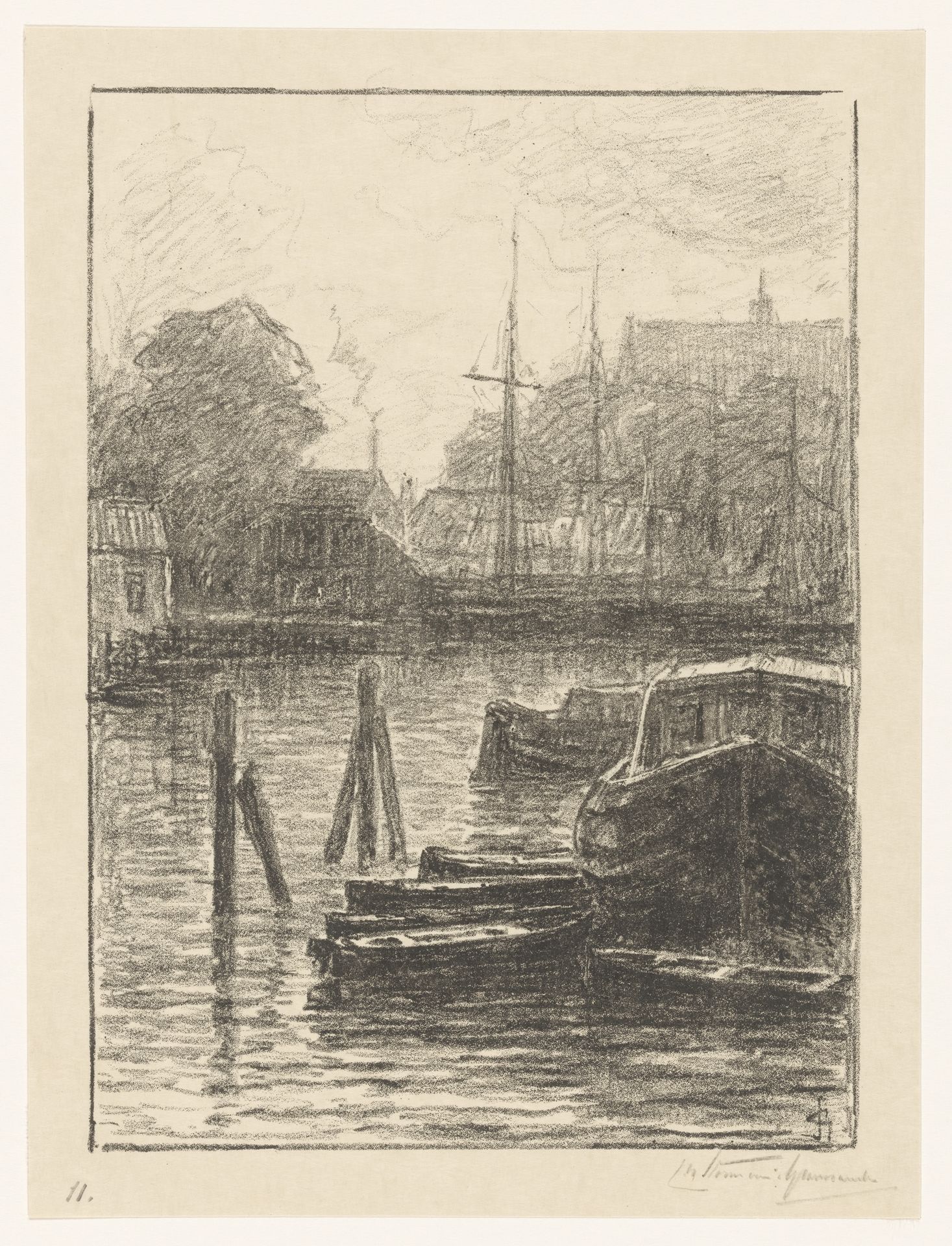 Gezicht op de Nieuwe Haven in Dordrecht by Carel Nicolaas Storm van 's-Gravesande