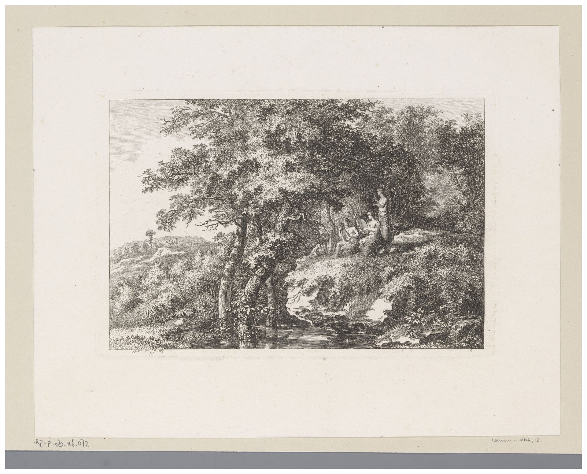 Musicerend trio in een arcadisch landschap by Salomon Gessner