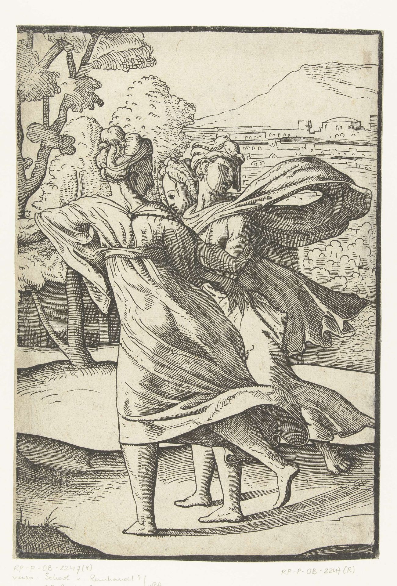 Drie rennende vrouwen by Jan van Scorel