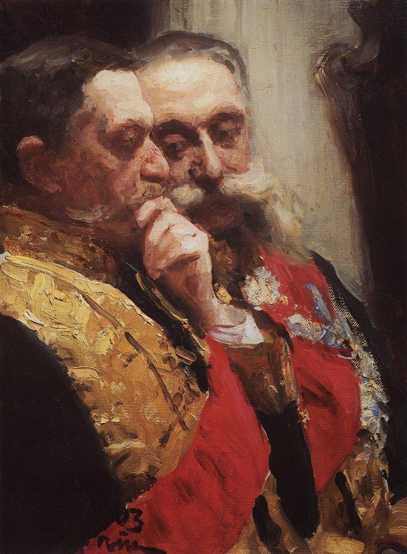 Portrait of members of State Council Ivan Logginovich Goremykin and Nikolai Nikolayevich Gerard. Study. by Ilya Repin