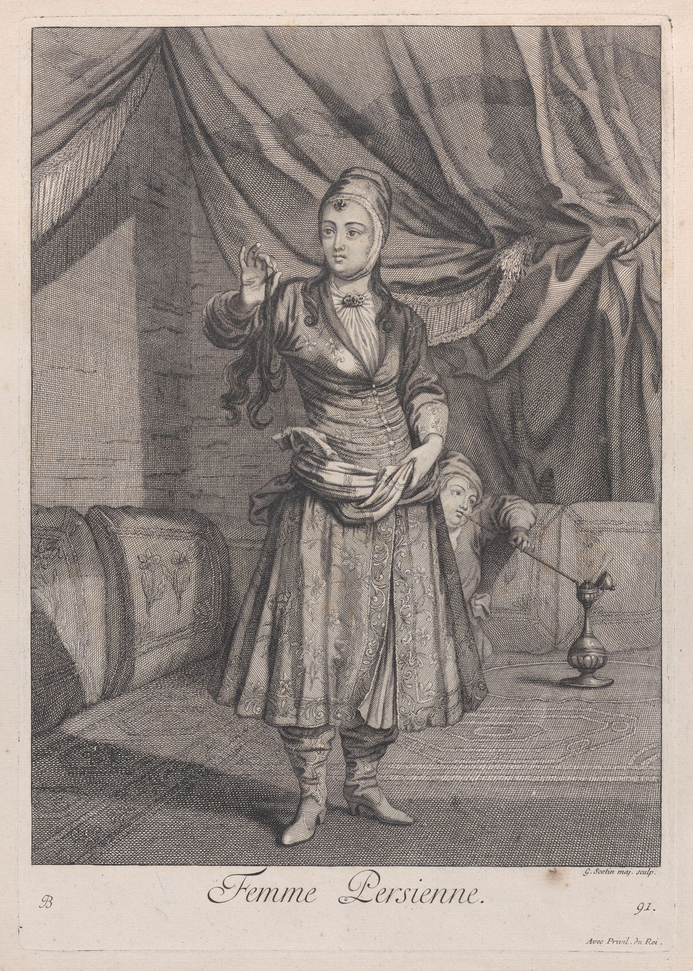 Femme Persienne, plate 91 from "Recueil de cent estampes représentent differentes nations du Levant" by Jean Baptiste Vanmour