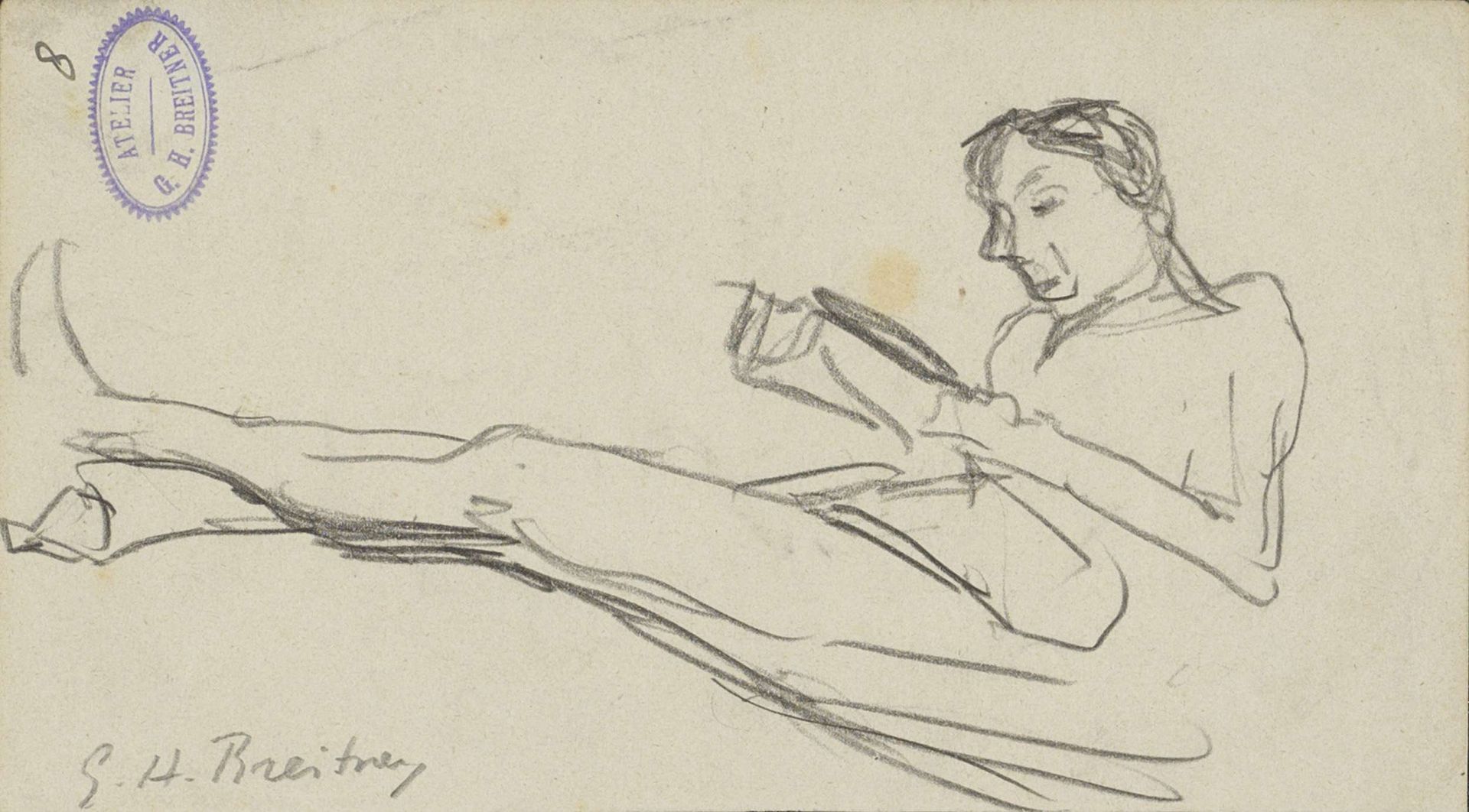 Lezende man, liggend by George Hendrik Breitner