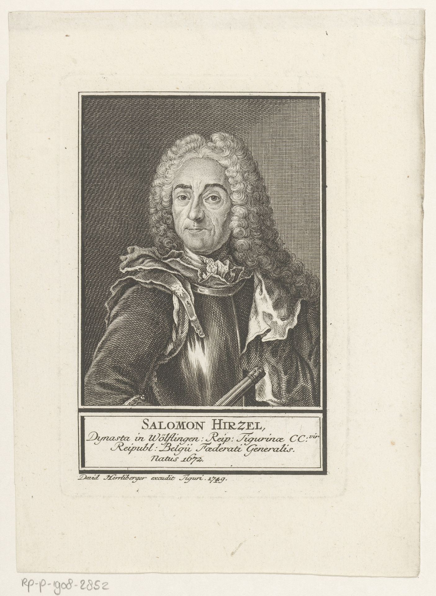 Portret van Salomon Hirzel by David Herrliberger