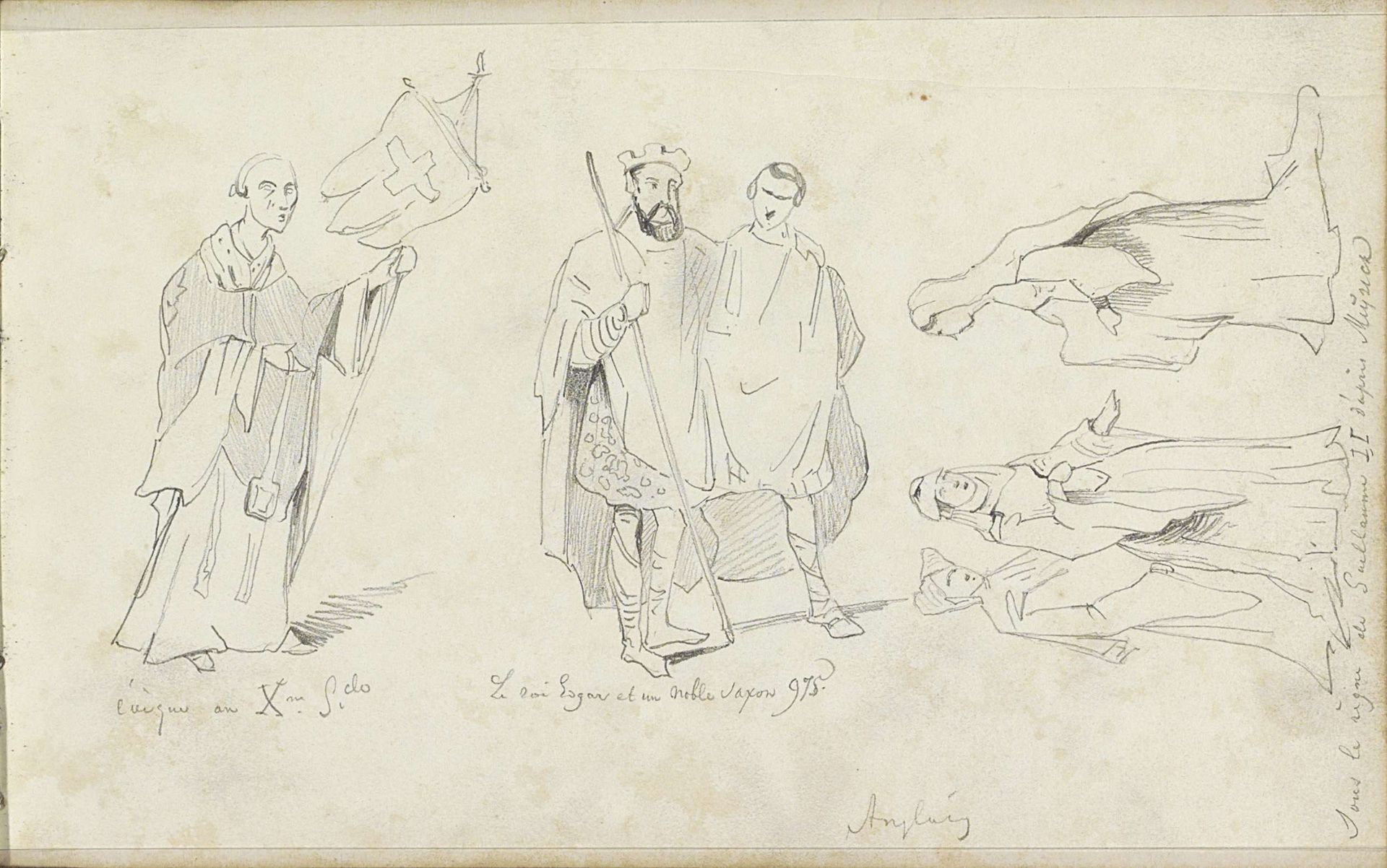 Priester met een vignet, koning met een Saksische edelman en hofdames onder het bewind van Willem II by Johannes Tavenraat