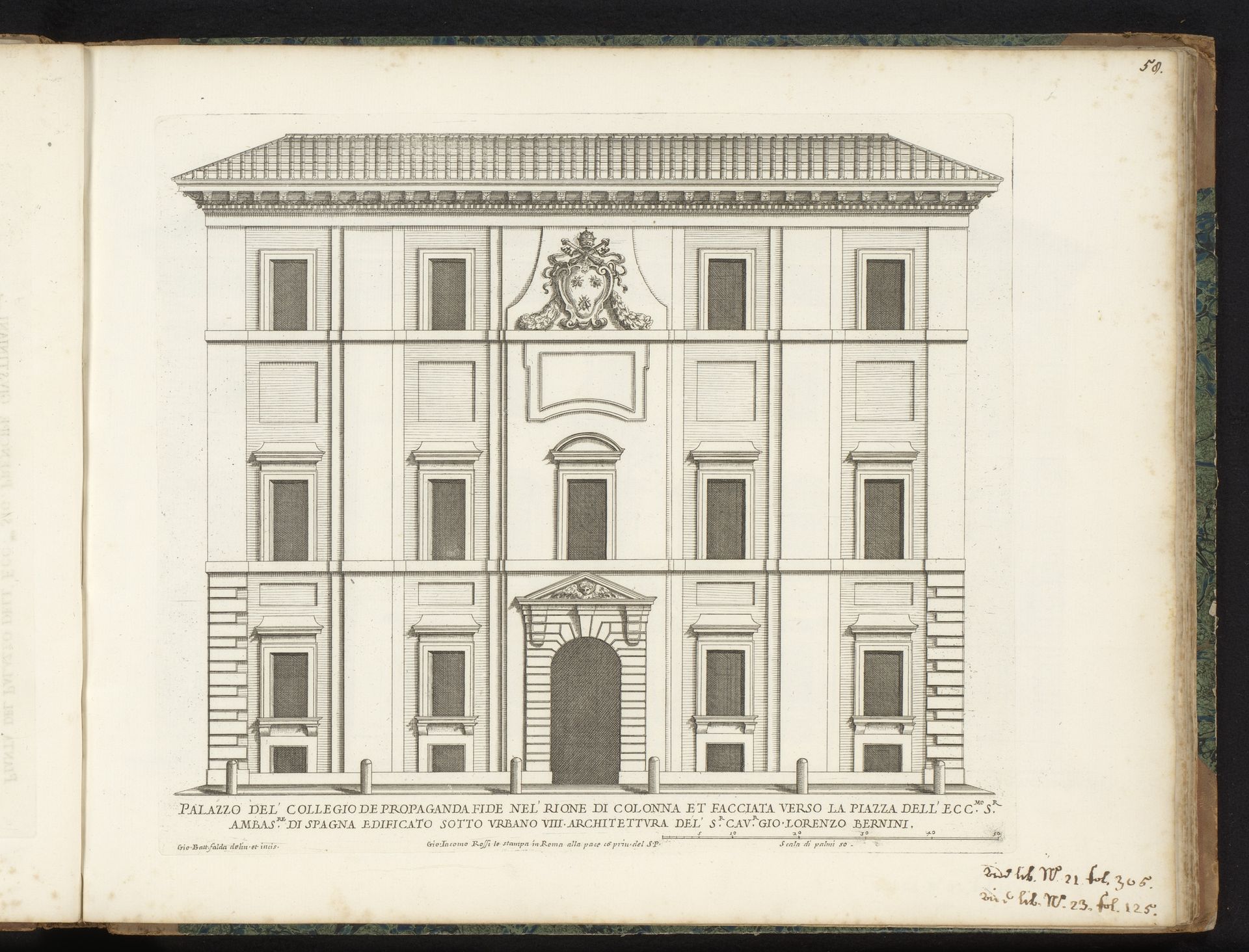 Façade van Collegio de Propaganda Fide by Giovanni Battista Falda