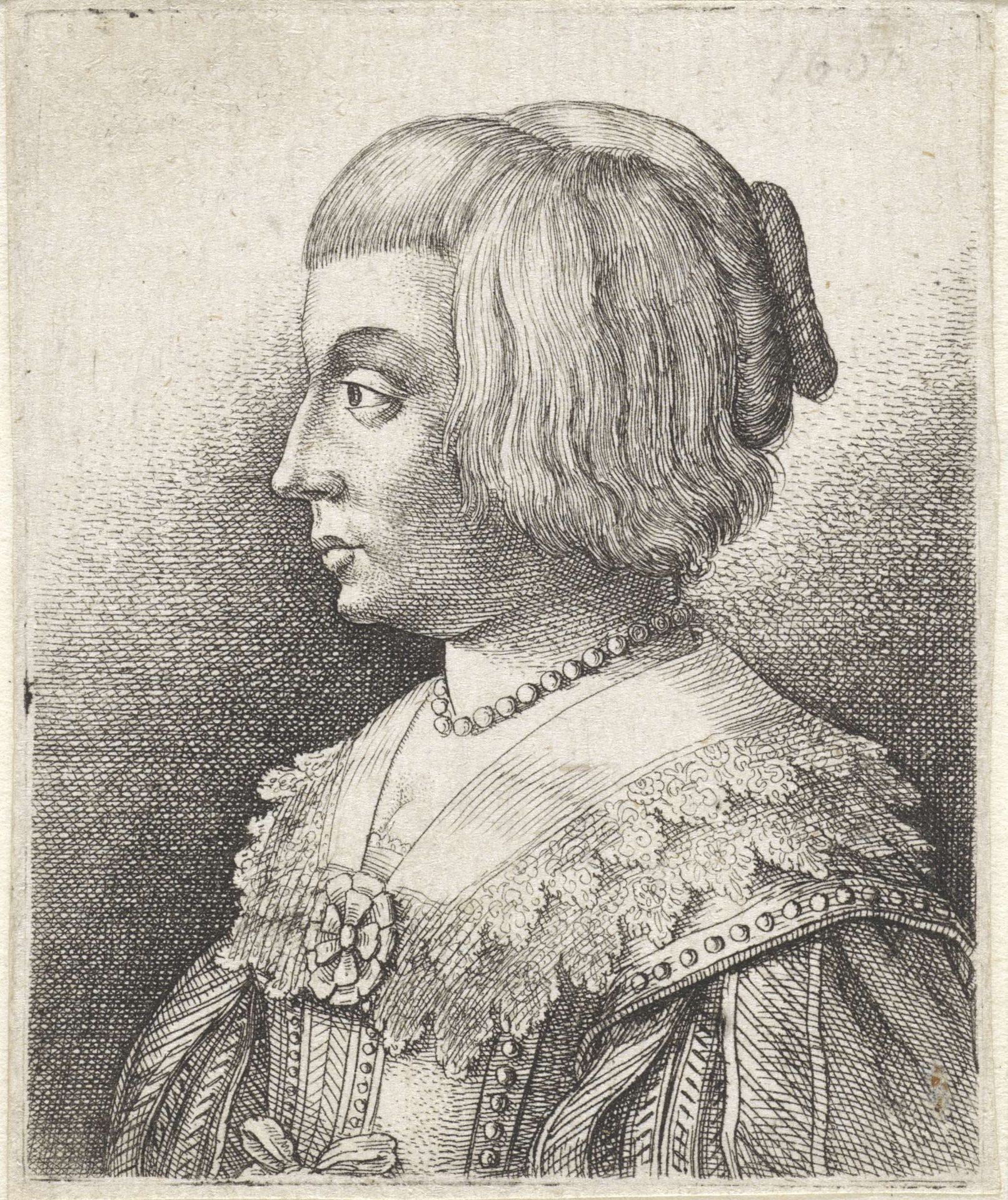 Portret van een jonge vrouw met kraag en rozet by Wenceslaus Hollar