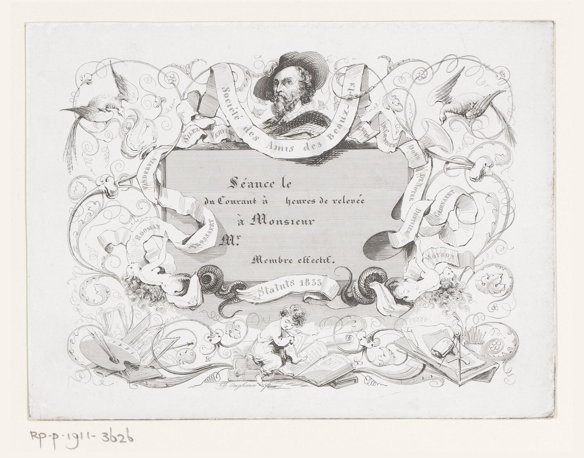 Uitnodigingskaart van de Societé des Amis des Beaux-Arts by Charles Onghena