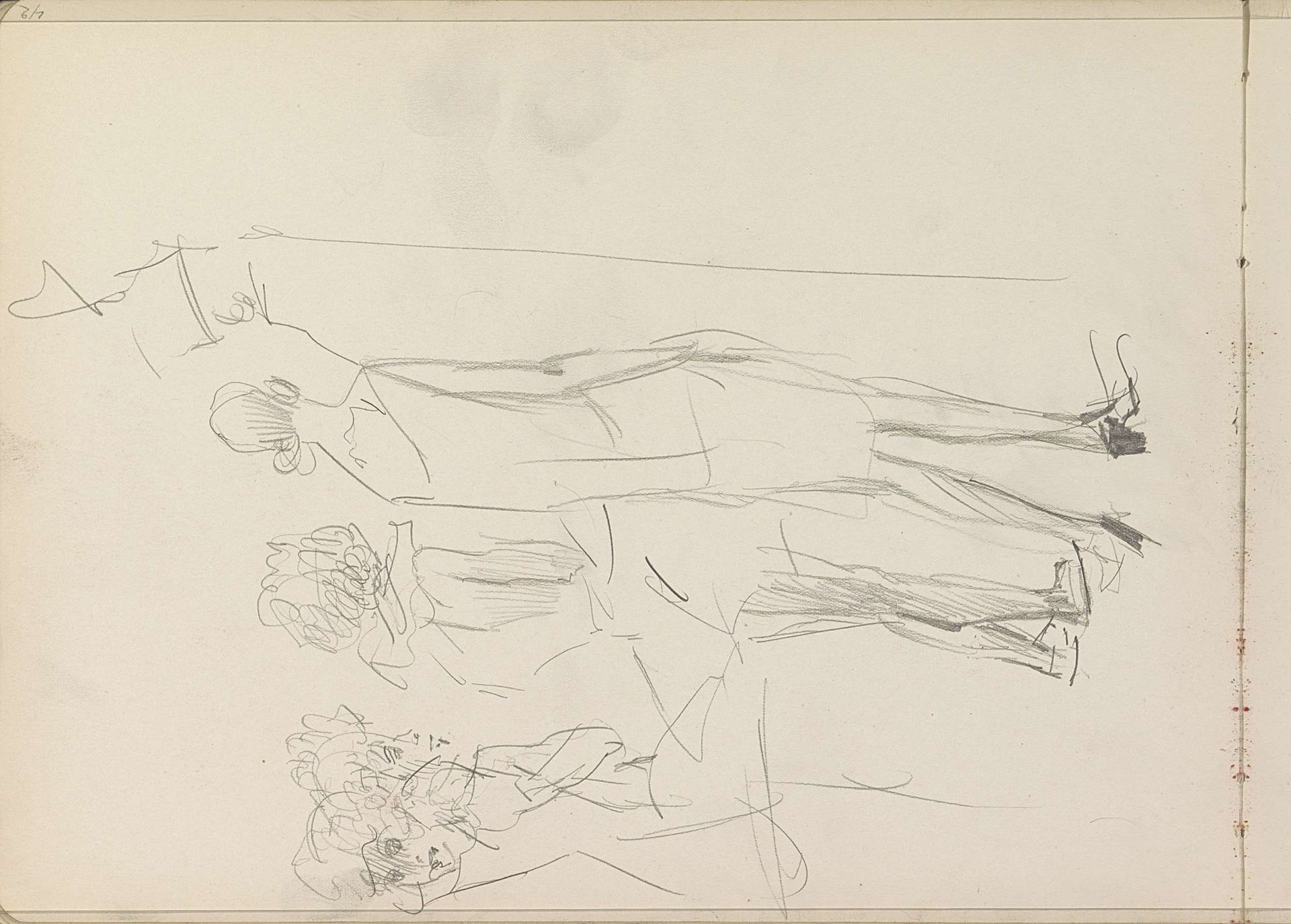 Studieblad met vier vrouwen en een man in uniform by Isaac Israels