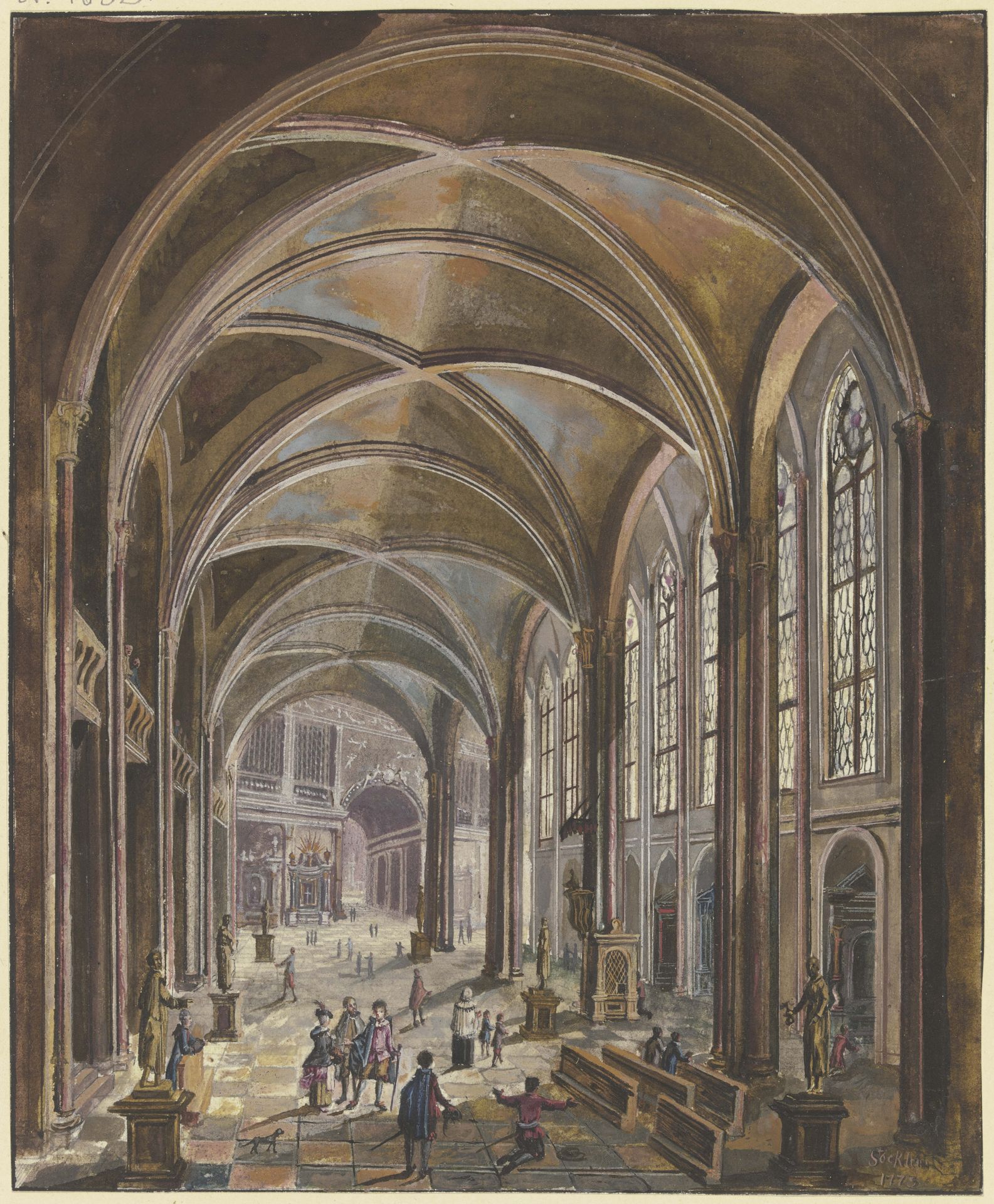 Blick in ein Kircheninneres mit gotischen Fenstern und Barockausstattung by Christian Stöcklin