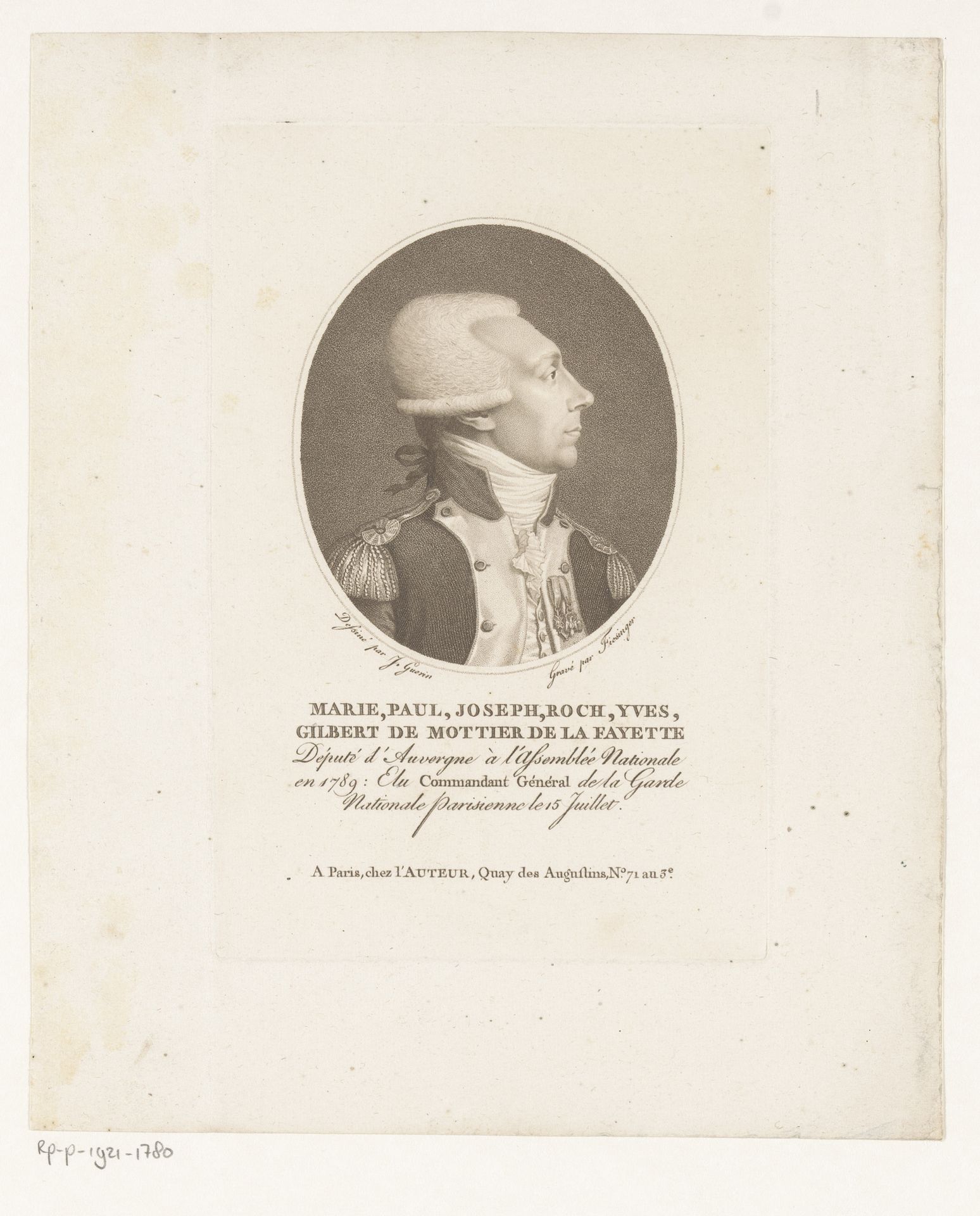 Portret van Gilbert du Motier de la Fayette by Franz Gabriel Fiesinger