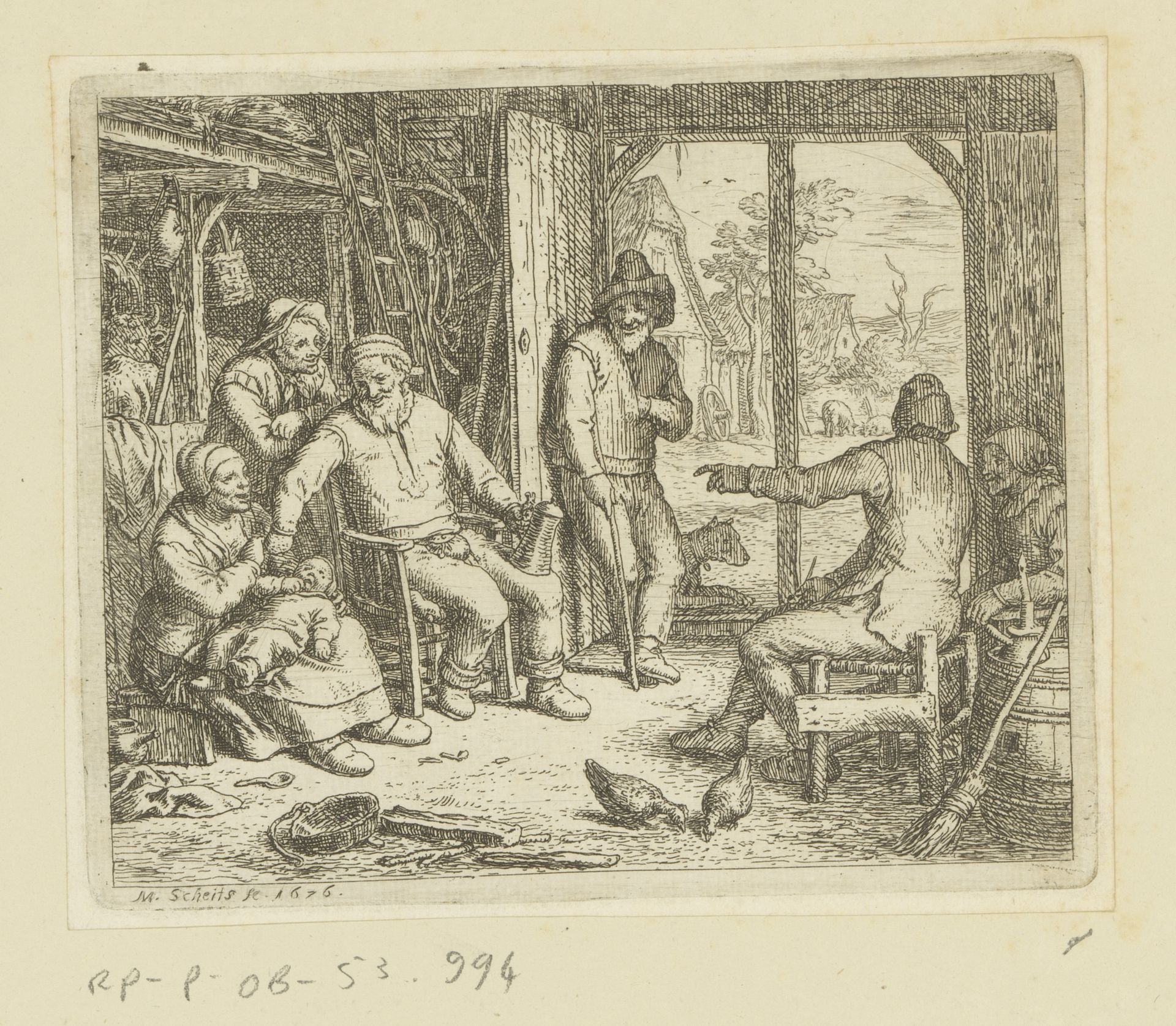 Gezelschap mannen en vrouwen in een boerenstal by Matthias Scheits