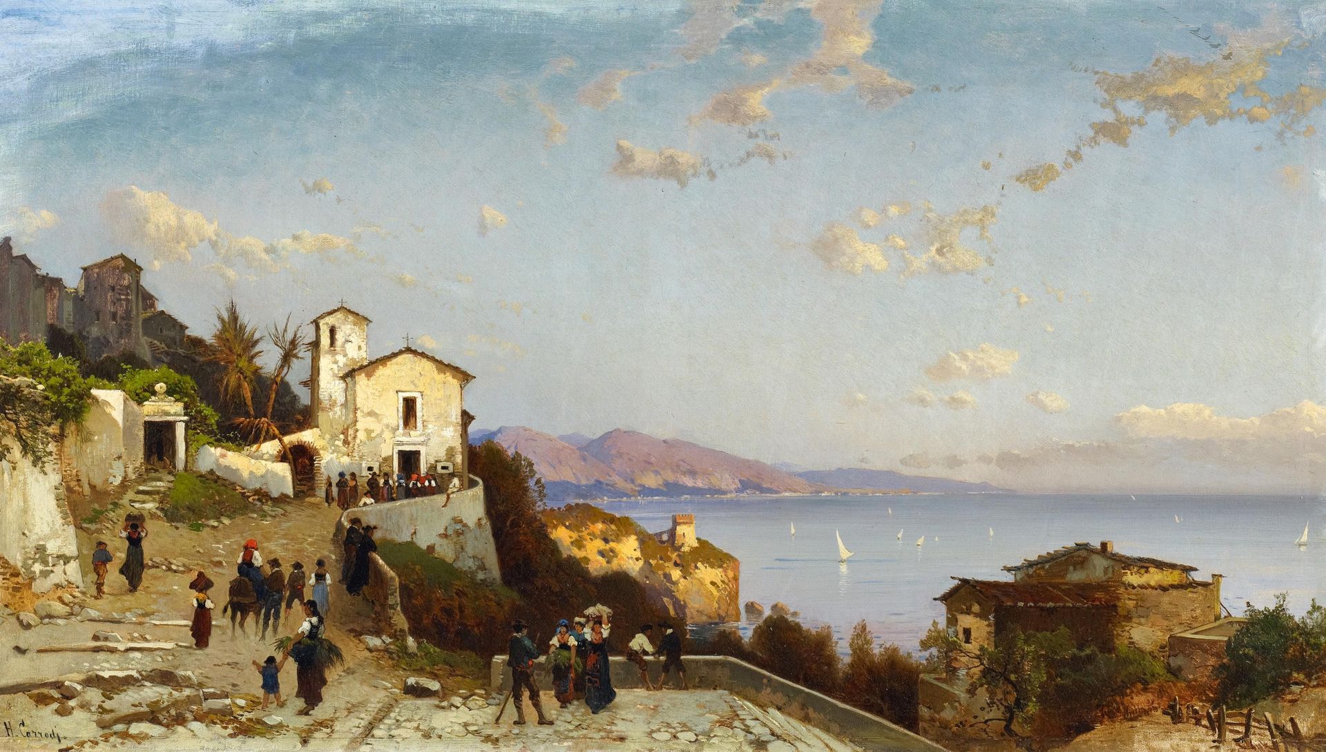 Mountain Village on the Ligurian Coast (cinque Terre?) by Hermann David Salomon Corrodi