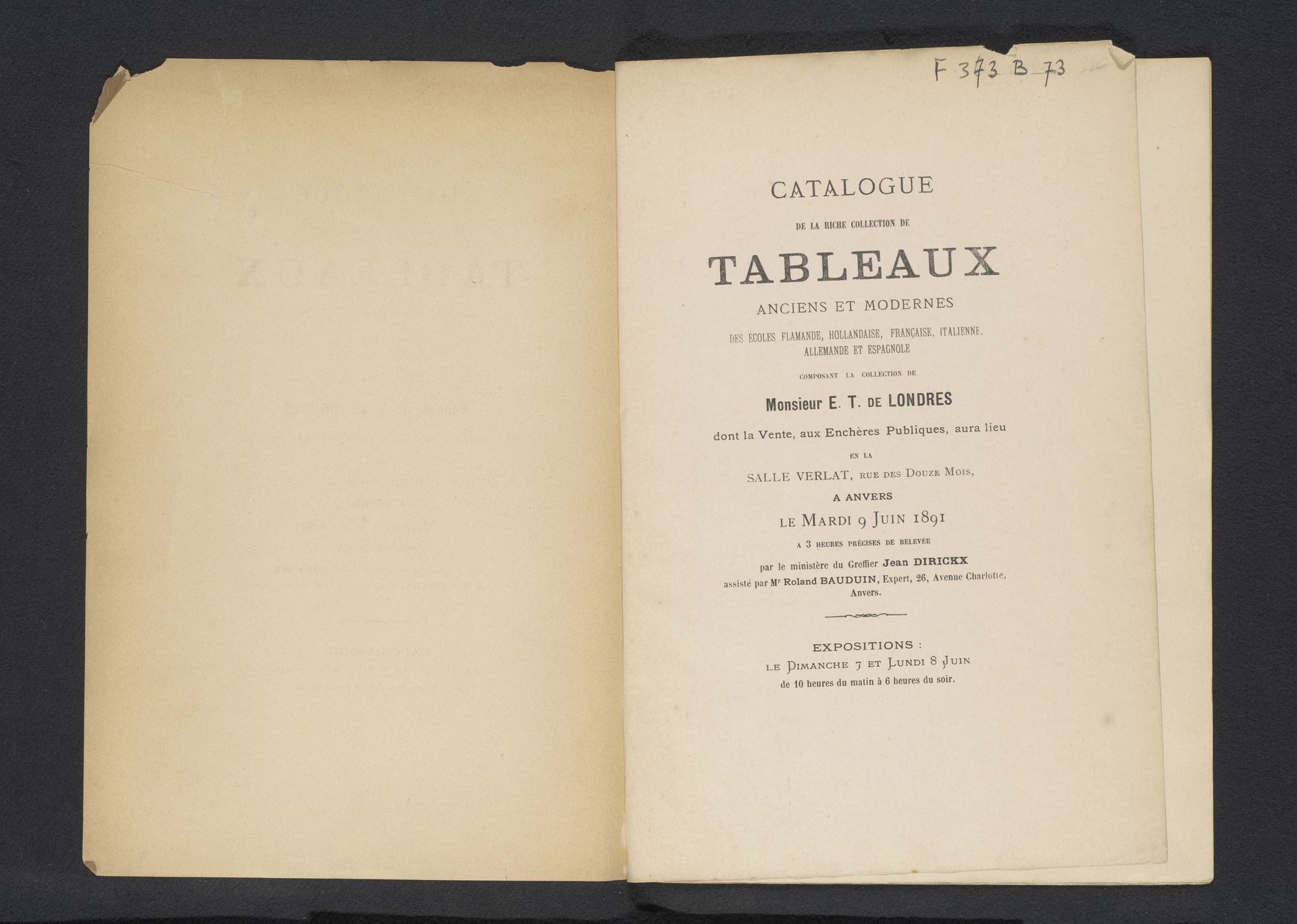 Catalogue de la riche collection de tableaux anciens et modernes des écoles flamande, hollandaise, française, italienne, allemande et espagnole composant la collection de monsieur E.T. de Londres / [photographe Georges Raynaud] by Georges Raynaud