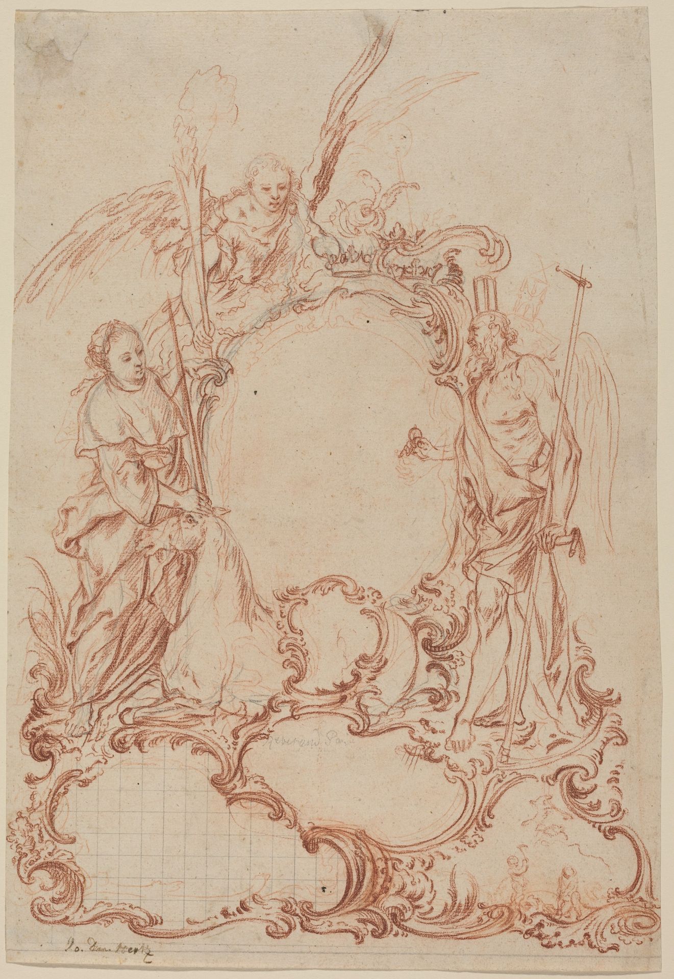 Rococo Cartouche with Allegorical Figures by Johann Daniel Herz the Elder