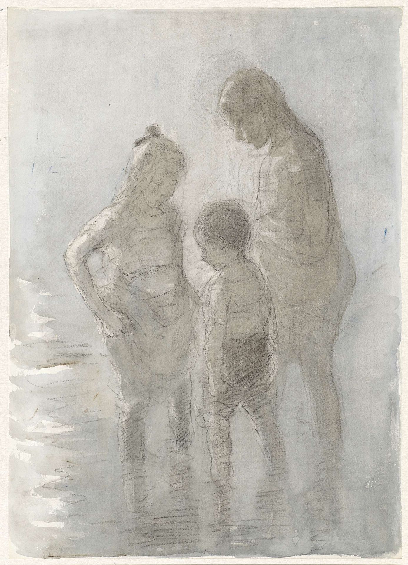 Drie pootjebadende kinderen by Johan Antonie de Jonge