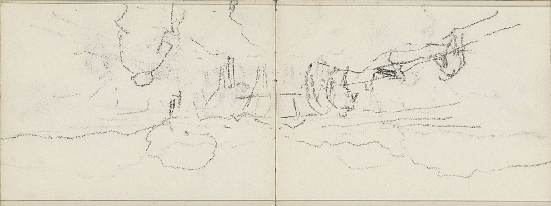 Figuren, mogelijk landarbeiders, en een paard in een landschap by Anton Mauve
