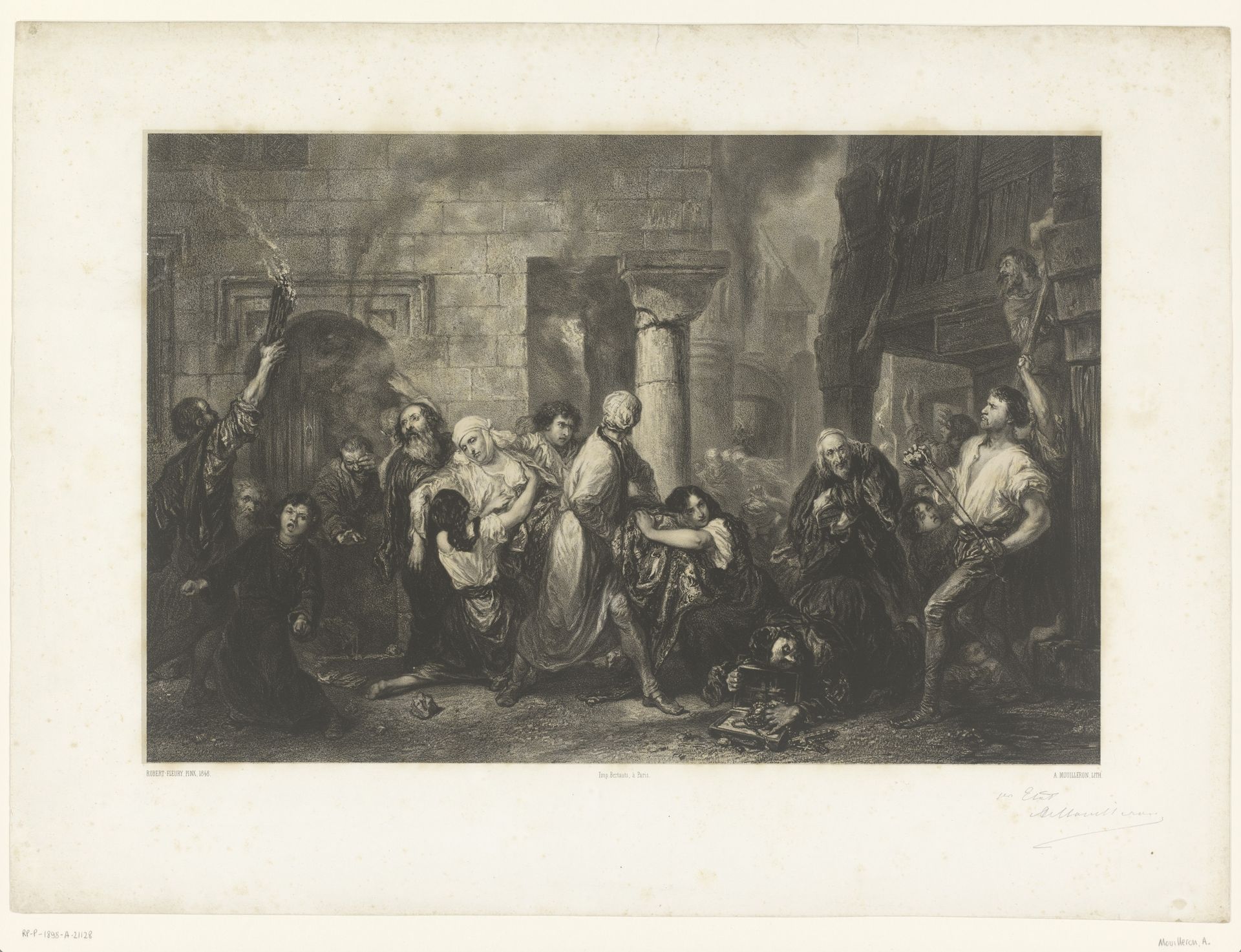 Brand in een Joodse wijk in Londen by Adolphe Mouilleron