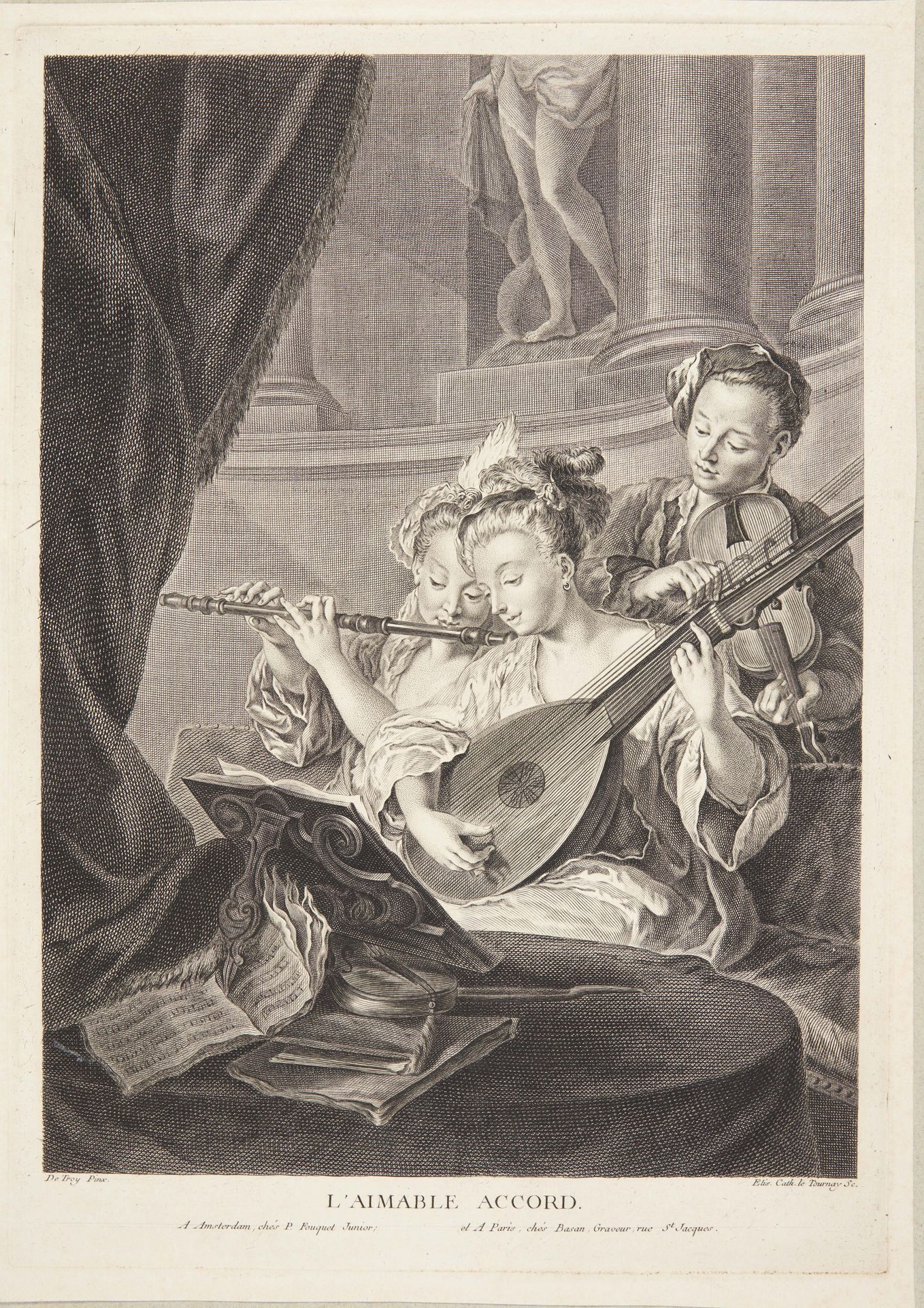 En ung mand og to kvinder spiller musik (L'Aimable Accord) by Elisabeth Claire Tardieu