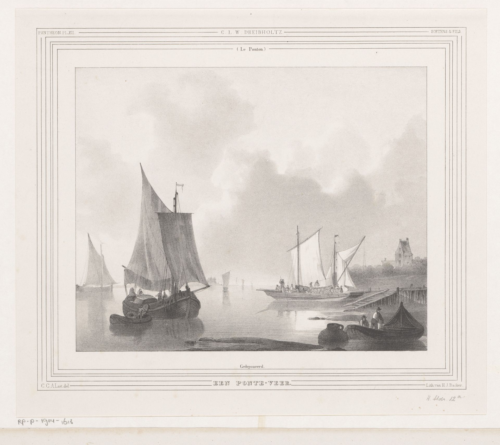 Veerpont en andere schepen by Carel Christiaan Antony Last