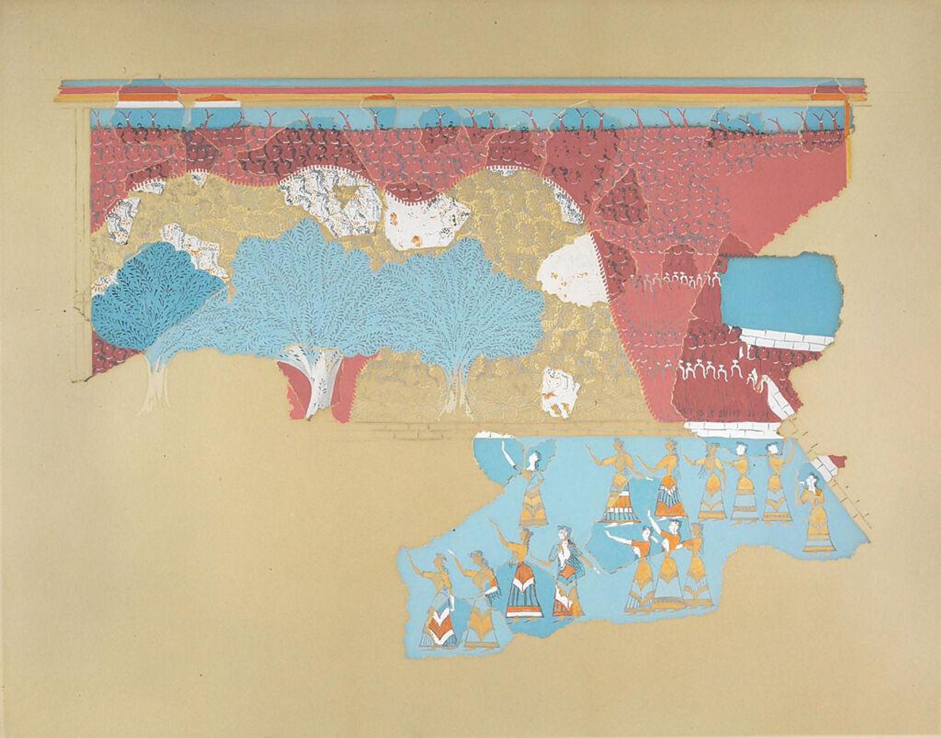 "Sacred Grove and Dance" (after a wall painting from the Palace at Knossos, Crete) by Emile GilliÃ©ron