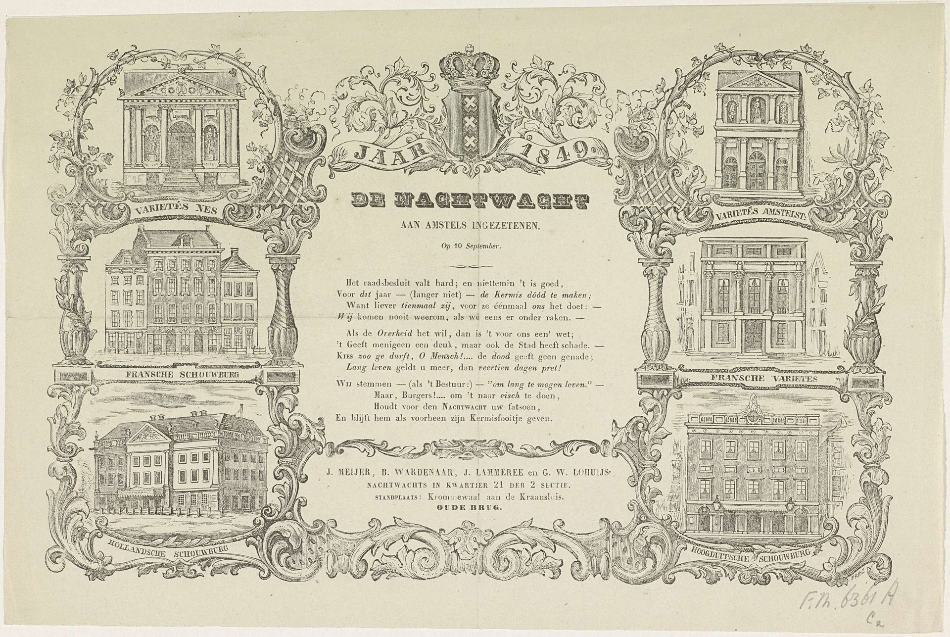 Kermisprent van de Amsterdamse nachtwacht voor het jaar 1849 by Friedrich Robert Prinz
