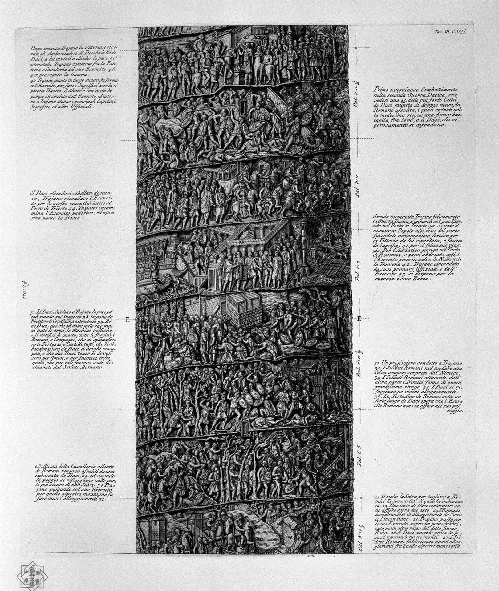 View of main facade of the Trajan Column, six boards together by Giovanni Battista Piranesi