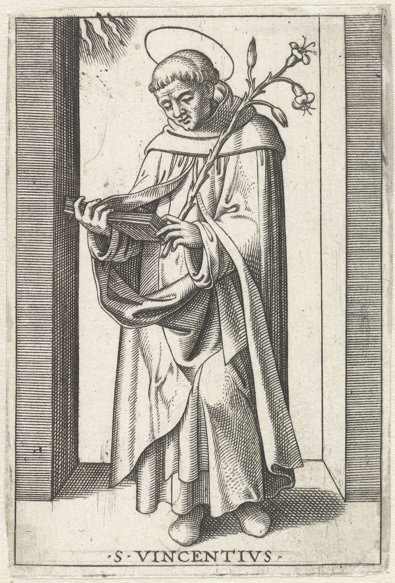 Heilige Vincentius met lelie by Anonymous