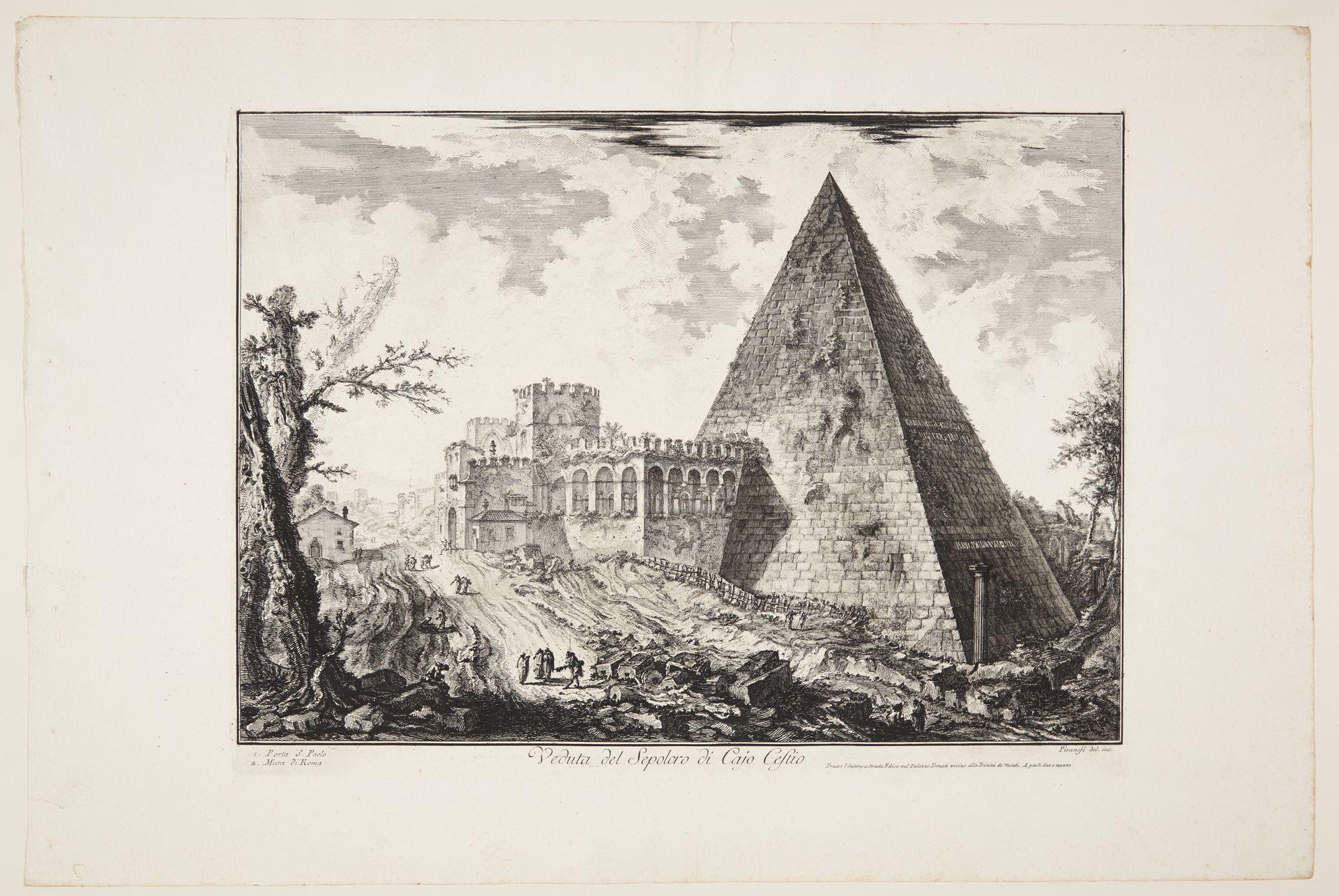 View of the Pyramid of Caius Cestius, with the Porta San Paolo to the left by Giovanni Battista Piranesi
