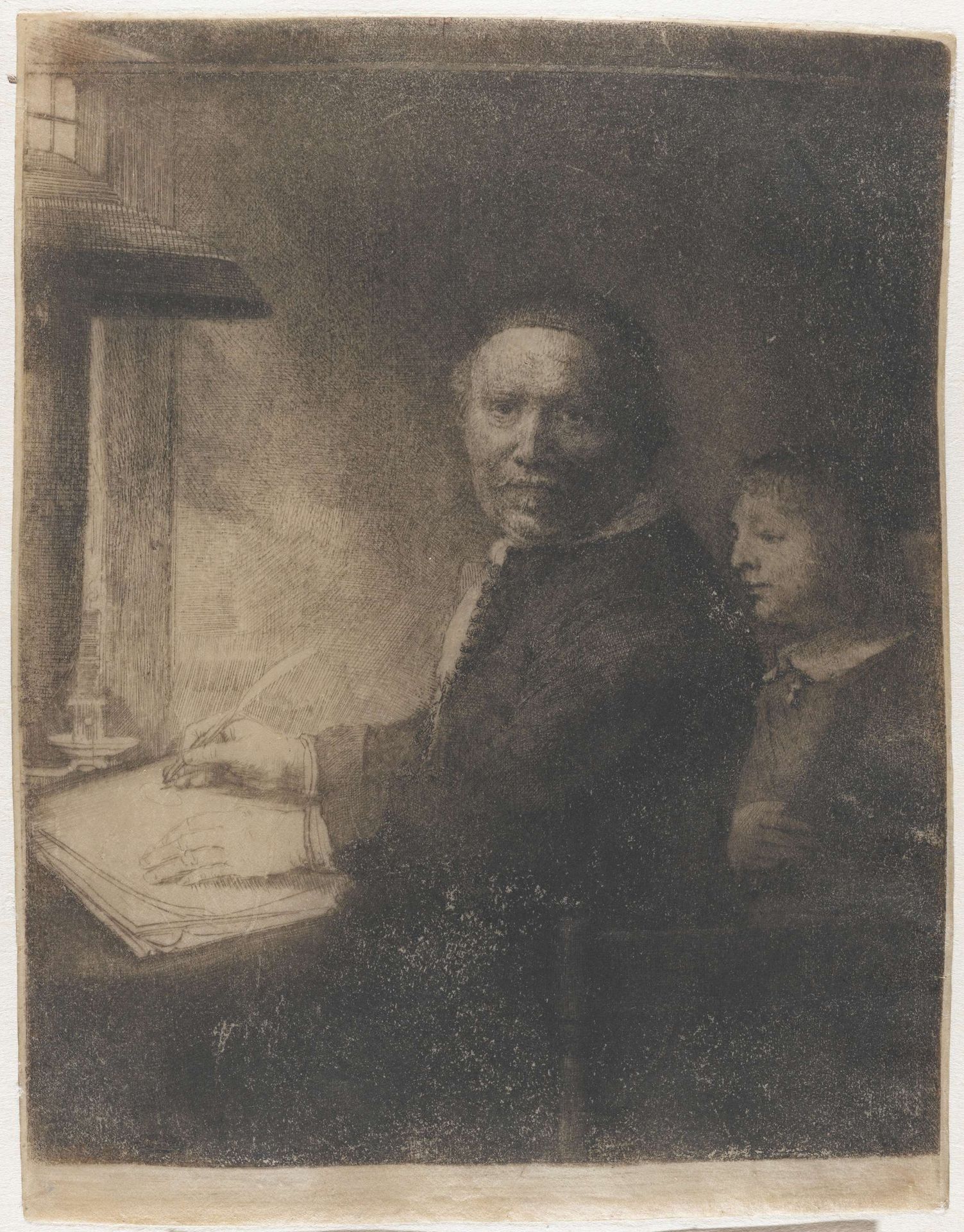Lieven Willemsz. van Coppenol, writing master: the smaller plate by Rembrandt van Rijn