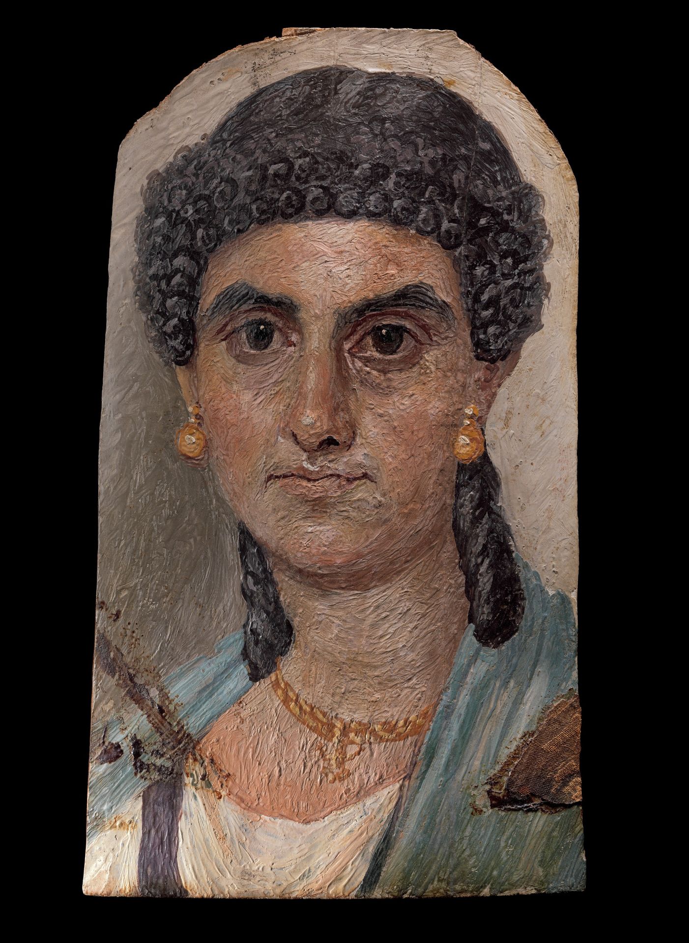 Panel Painting of a Woman in a Blue Mantle by Fayum portrait