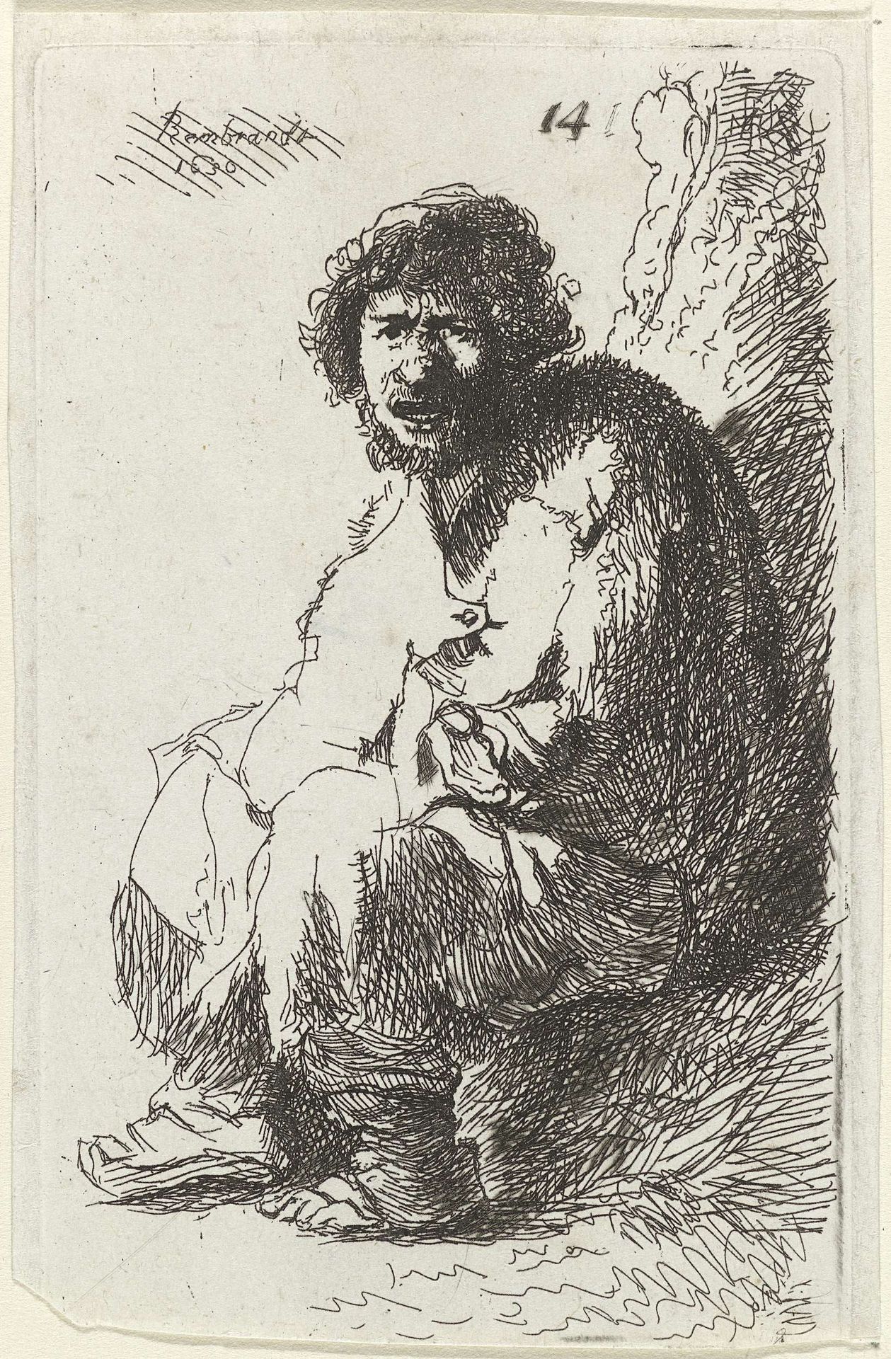 Bedelaar, zittend tegen een heuvel by Thomas Worlidge