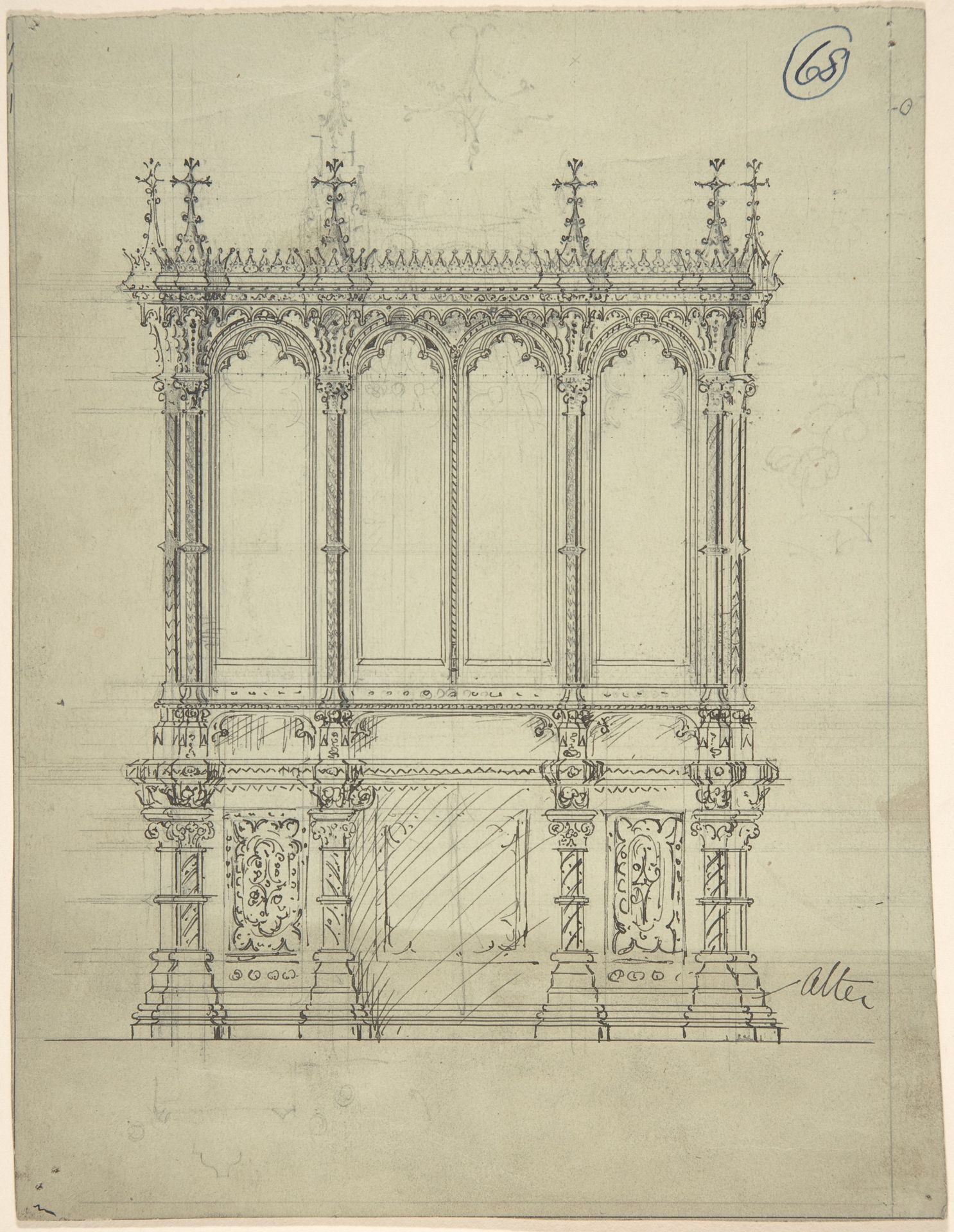 Design for a Gothic Cabinet by Charles Hindley and Sons