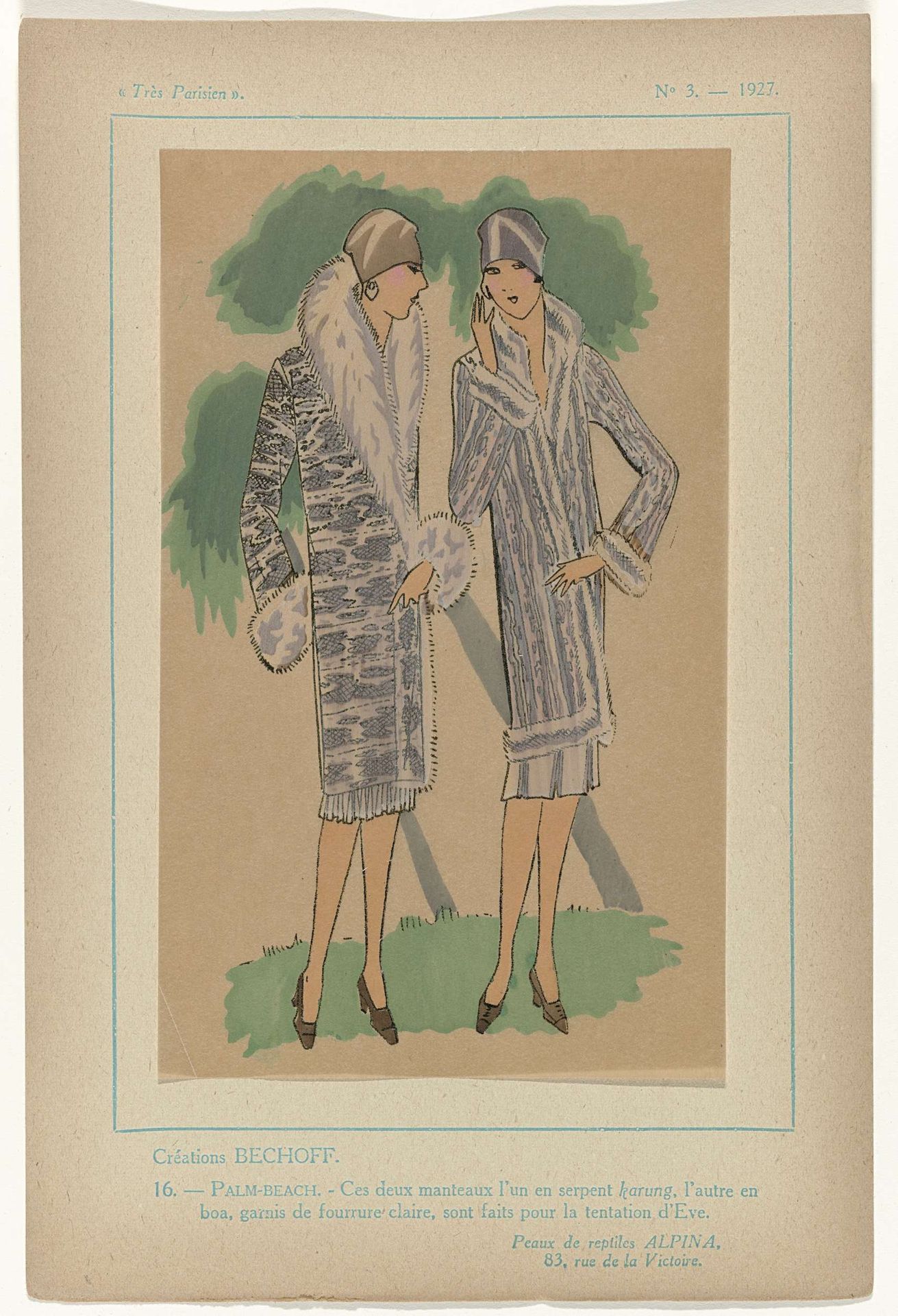 Très Parisien, 1927, No. 3, Pl. 16: Créations BECHOFF - PALM-BEACH by G-P. Joumard