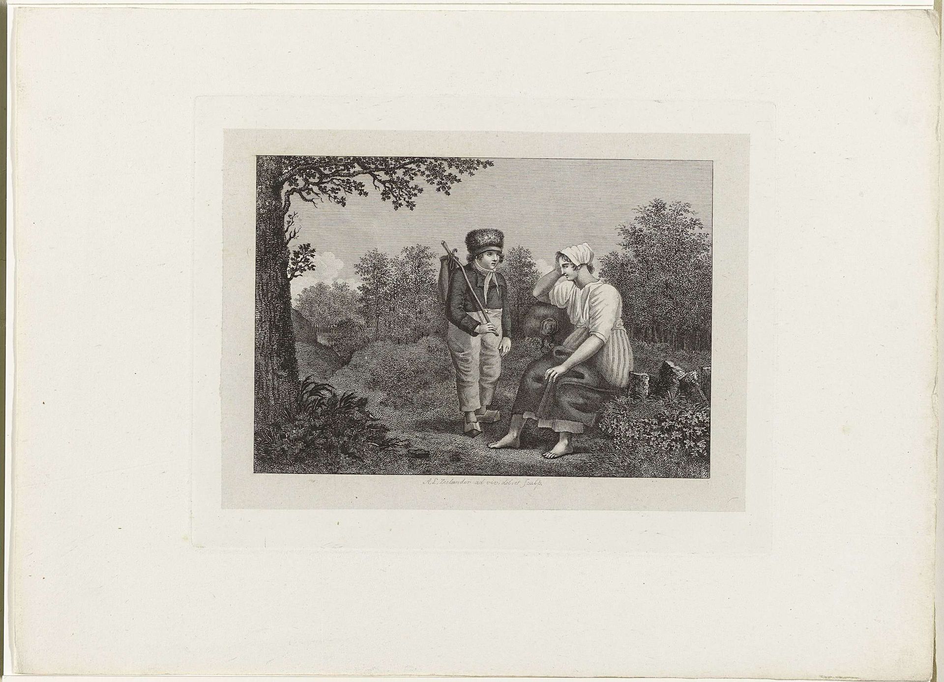 Jongen en vrouw in landschap by Abraham Lion Zeelander