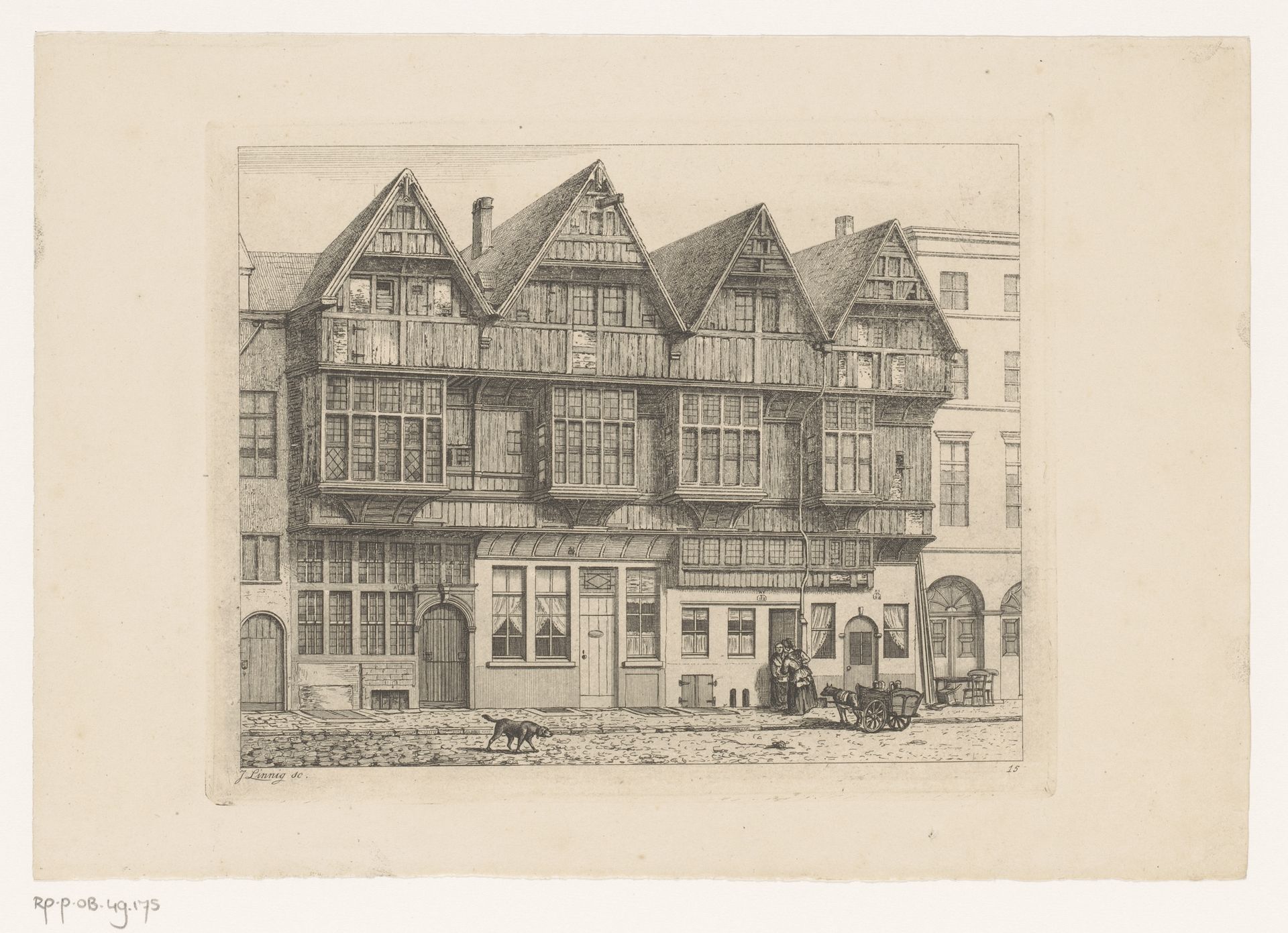 Houten gevels aan het Sint-Walburgisplein in Antwerpen by Jean Théodore Joseph Linnig